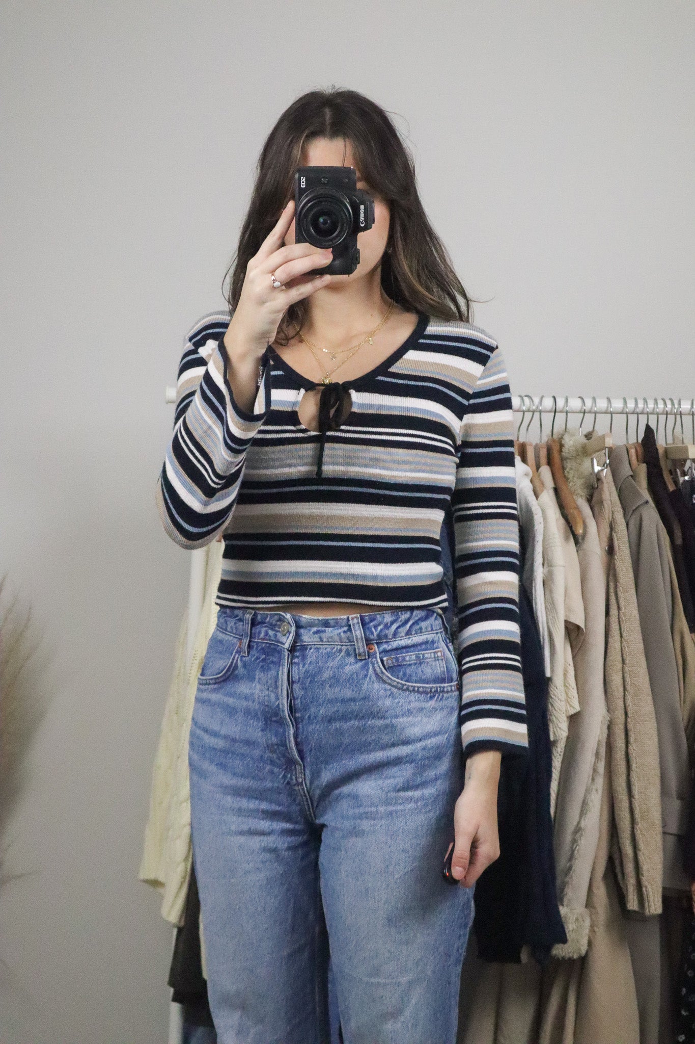Made in Canada x Vintage x Striped Key Hole Knit (M)