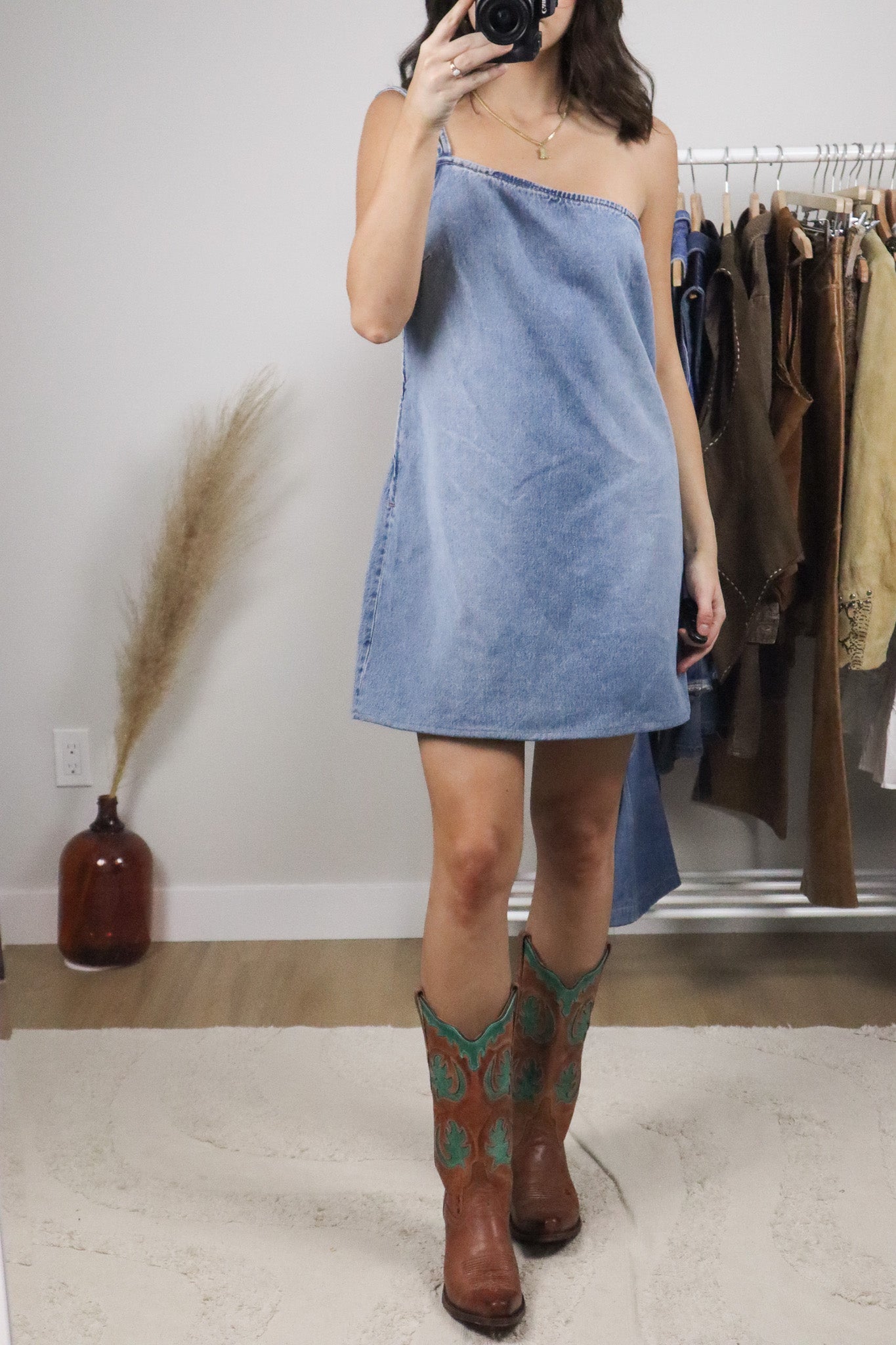 Modern x New With Tags x One Shoulder Denim Mini Dress (L)