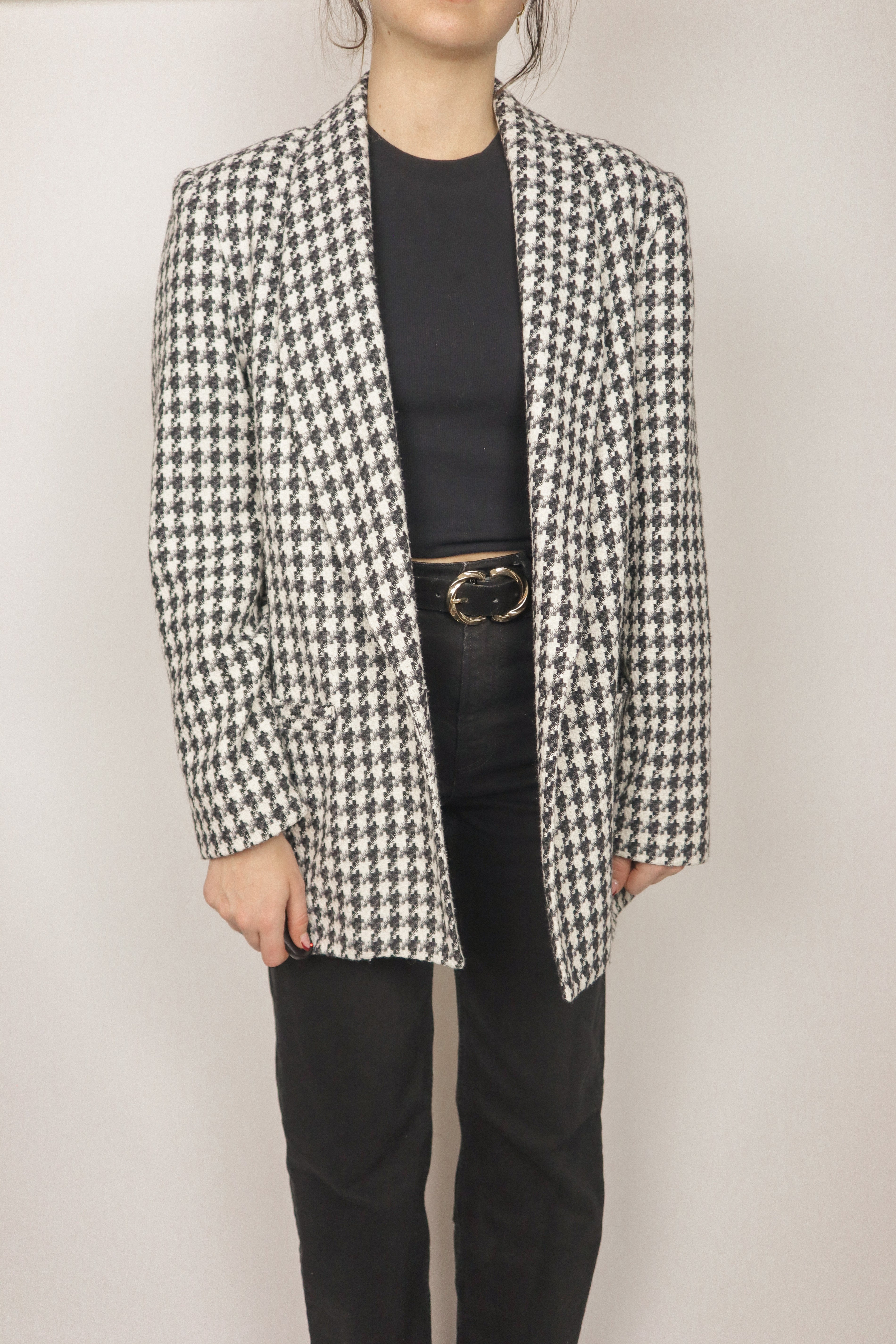 Made in Canada x Vintage x Wool-Blend Houndstooth Blazer (M)