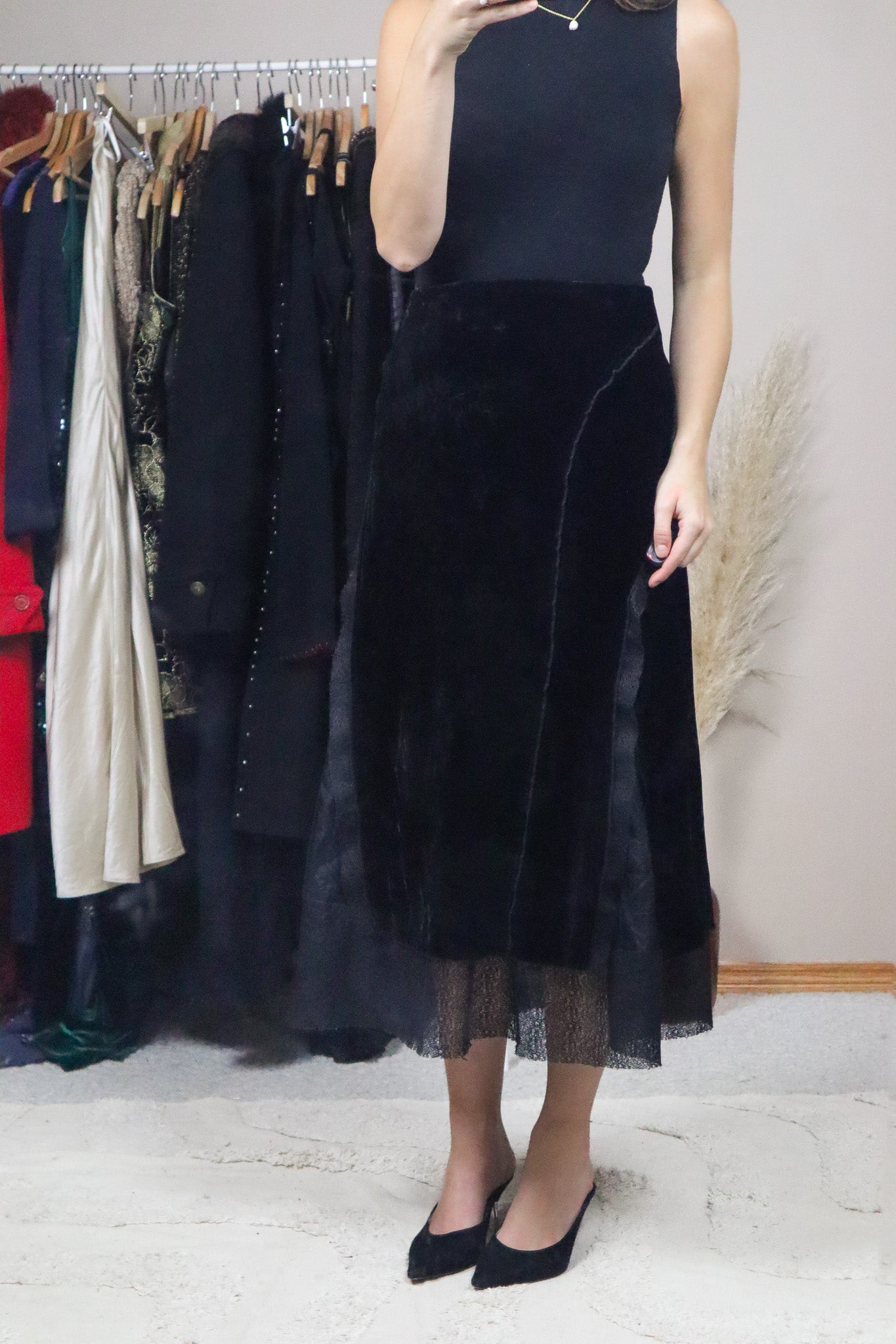 Vintage x Velvet Lace Silk Blend Max Skirt (12)