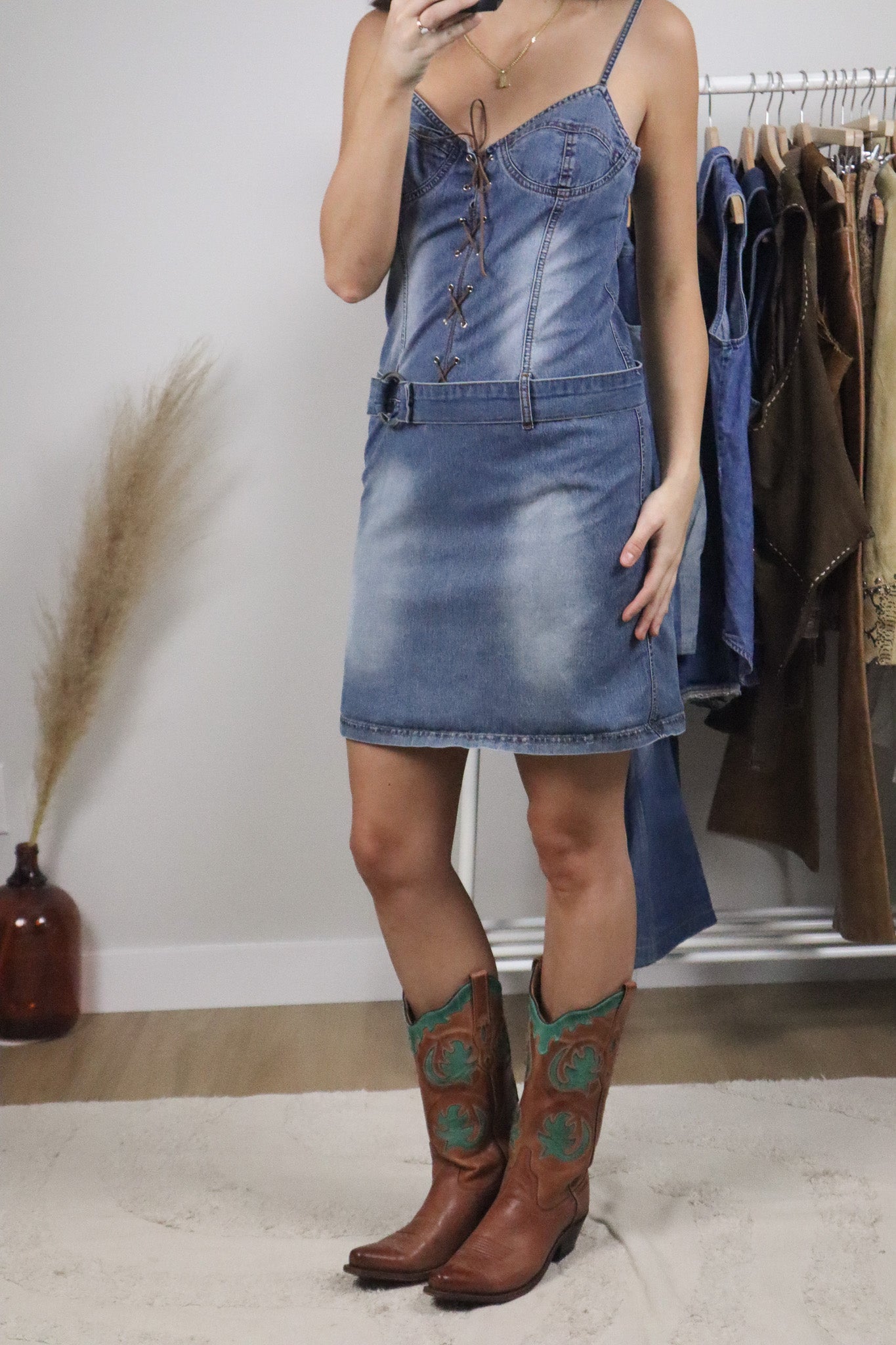 Vintage x Denim Belted Mini Dress (S)