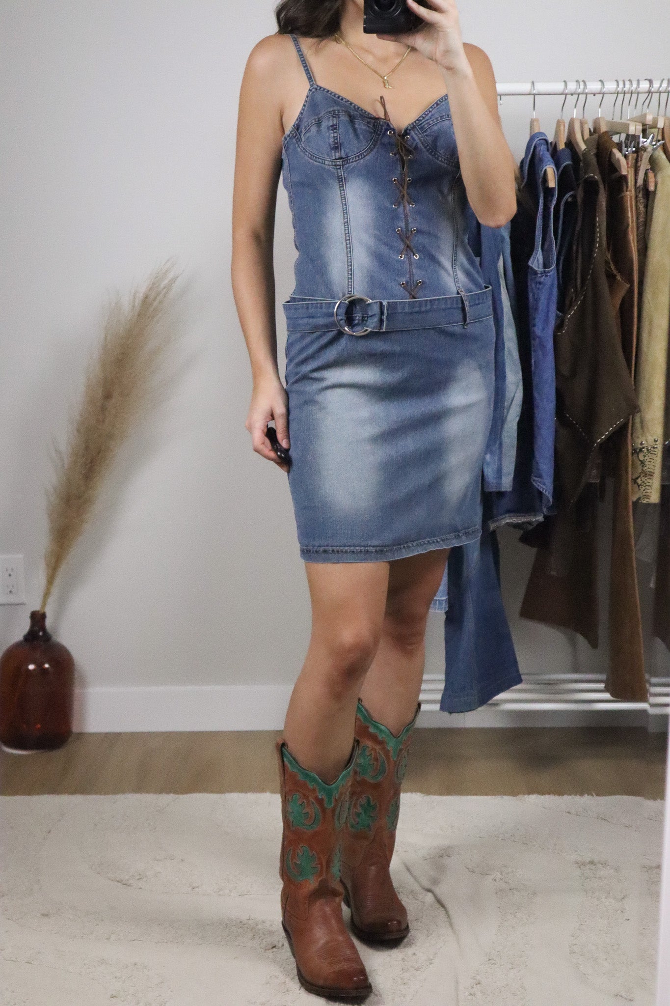 Vintage x Denim Belted Mini Dress (S)
