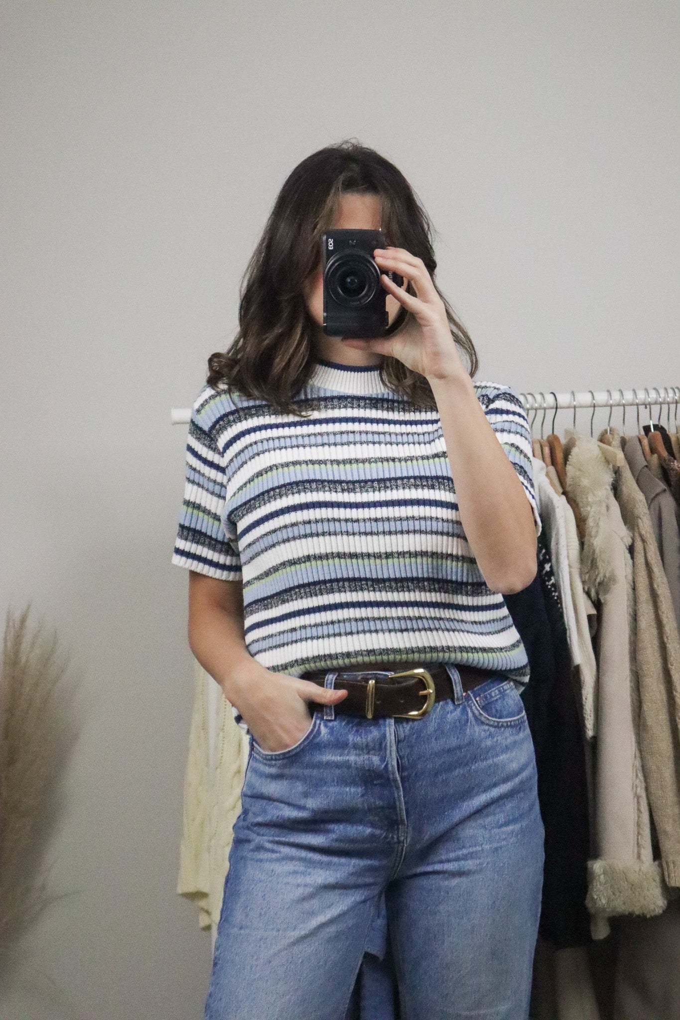 Vintage x Striped Knit Short-Sleeve Knit (L)