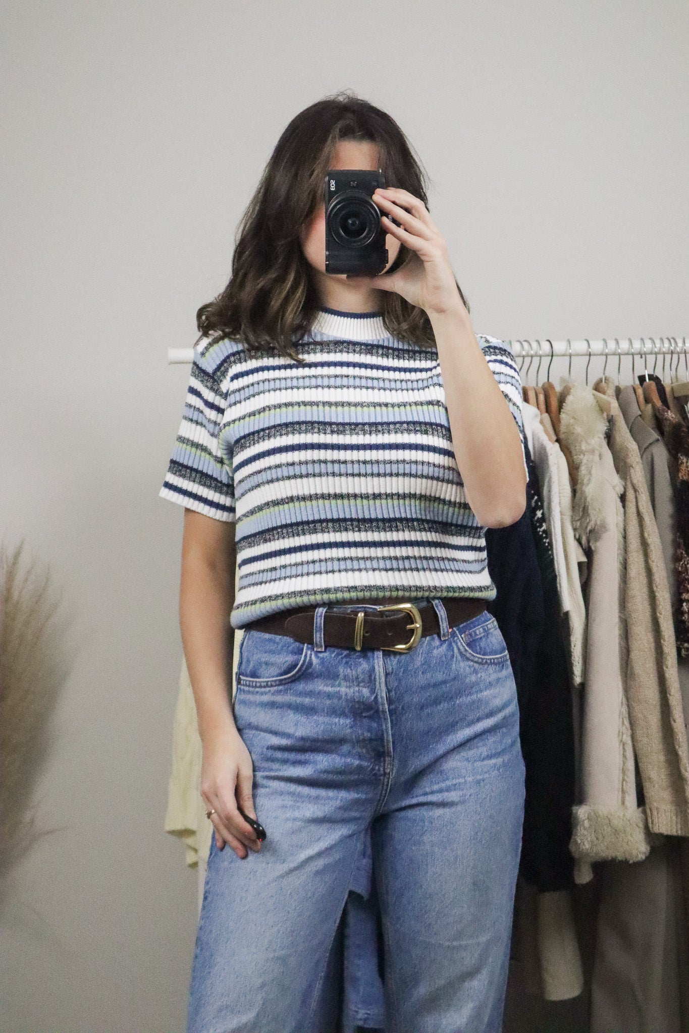 Vintage x Striped Knit Short-Sleeve Knit (L)