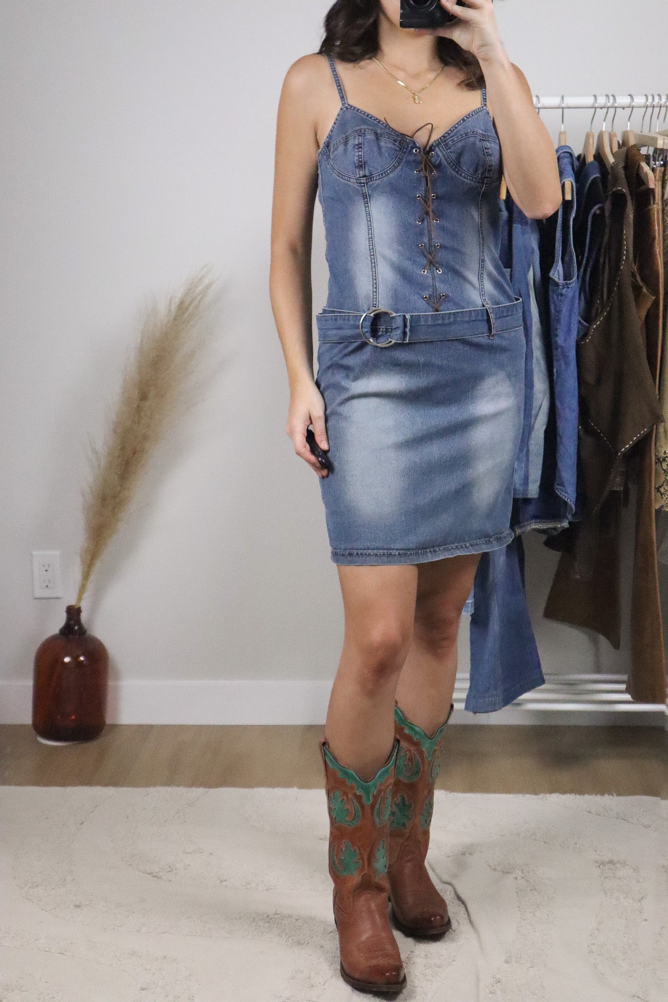 Vintage x Denim Belted Mini Dress (S)