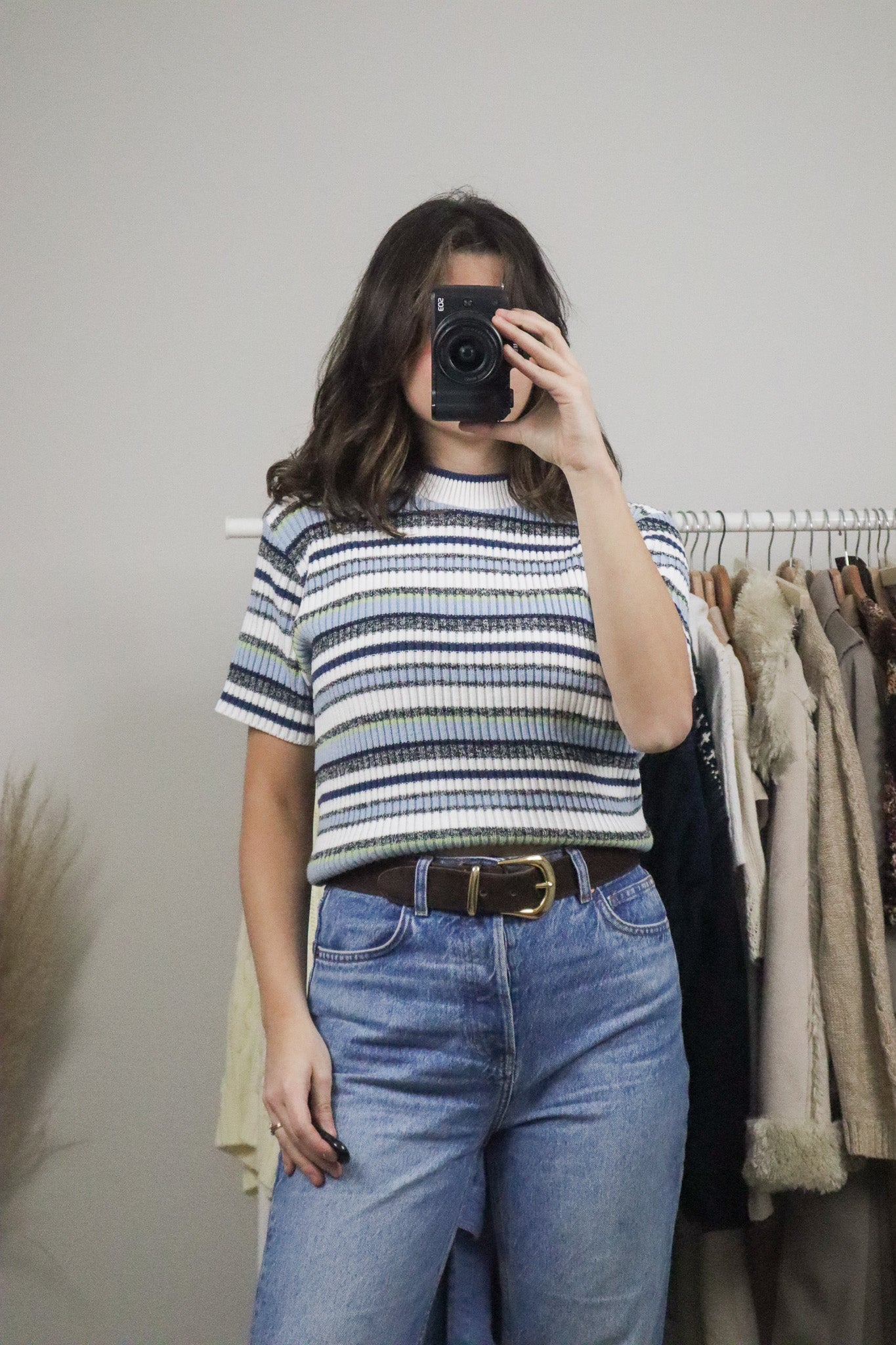 Vintage x Striped Knit Short-Sleeve Knit (L)