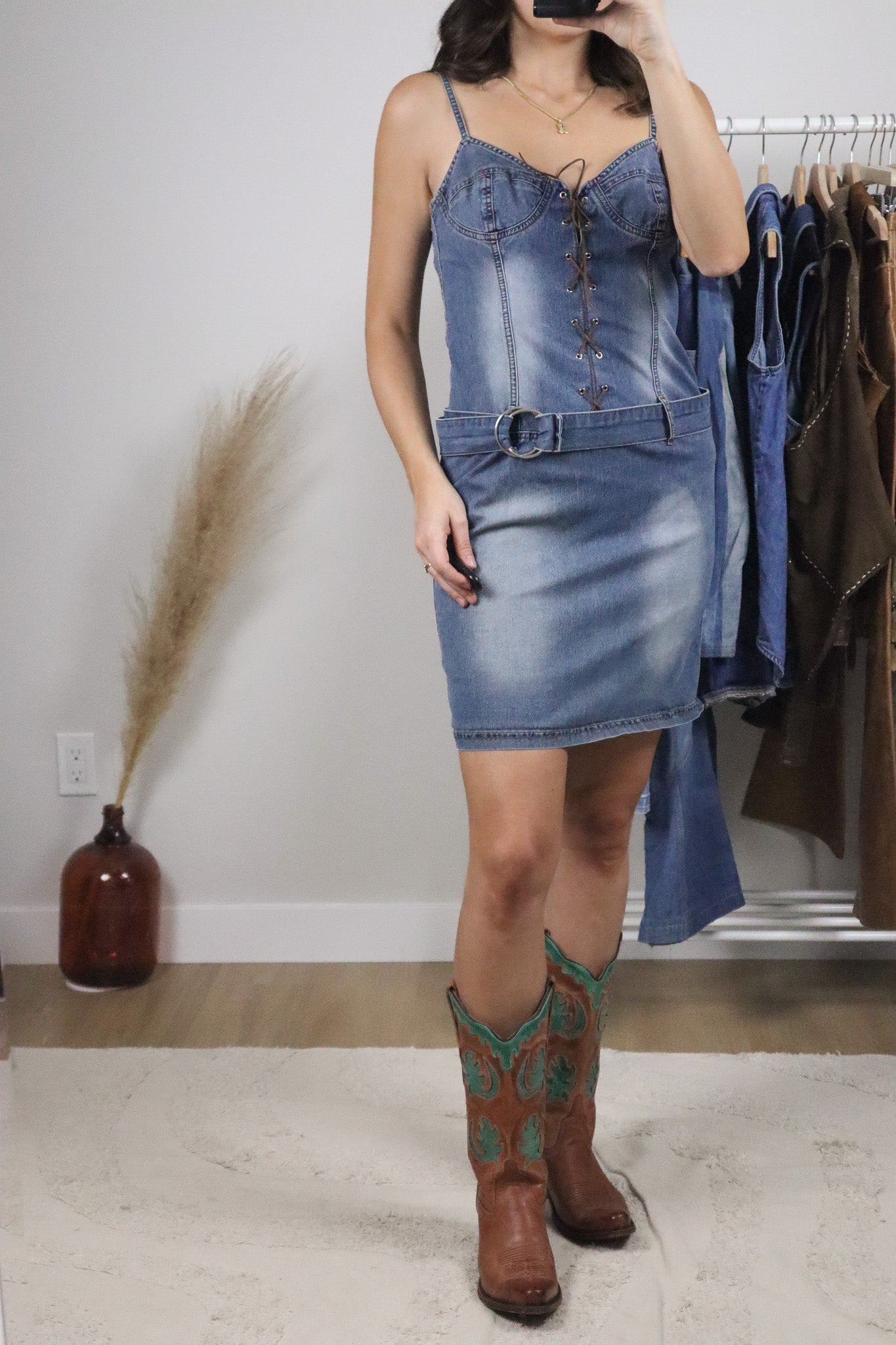 Vintage x Denim Belted Mini Dress (S)