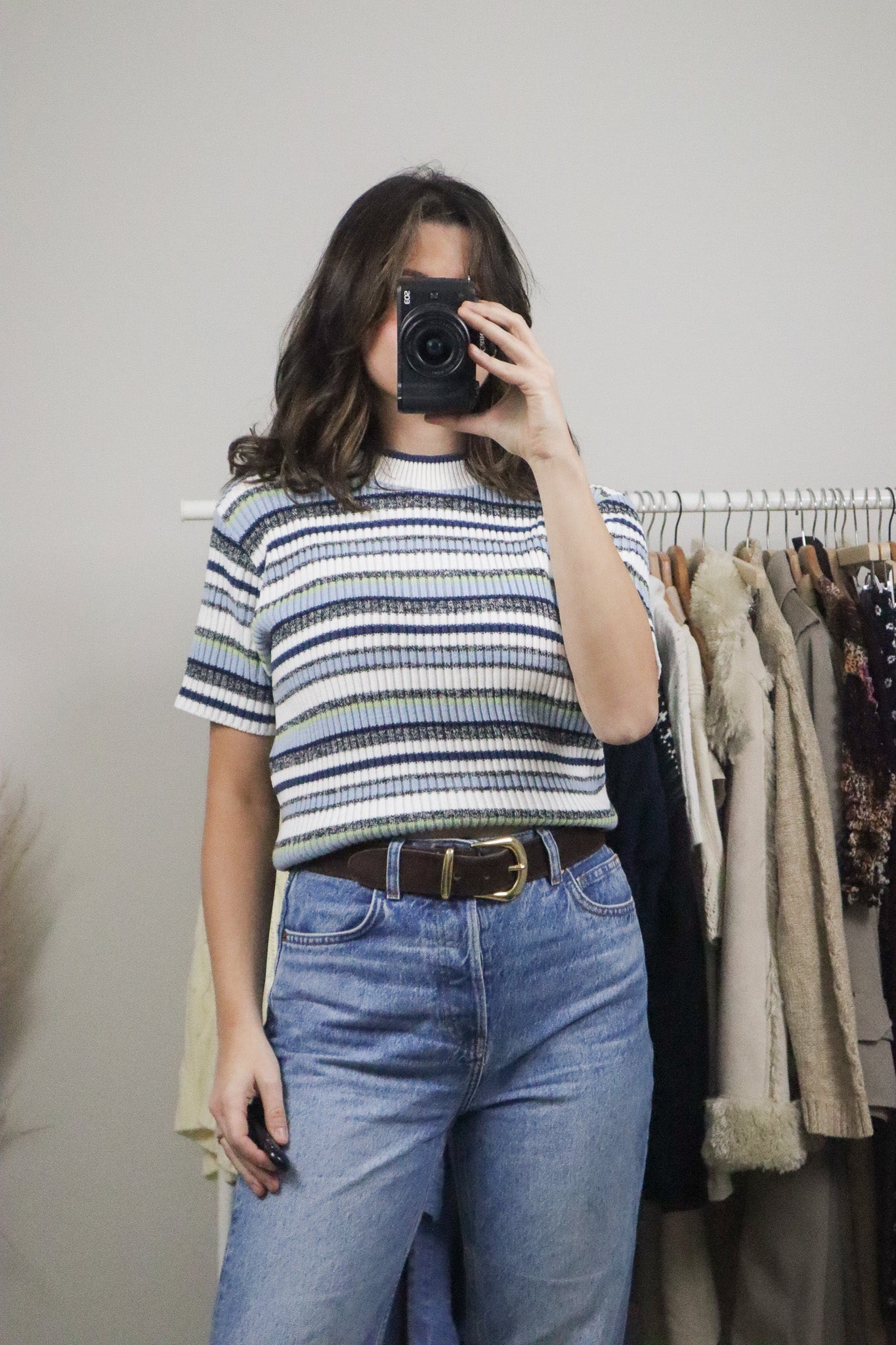 Vintage x Striped Knit Short-Sleeve Knit (L)