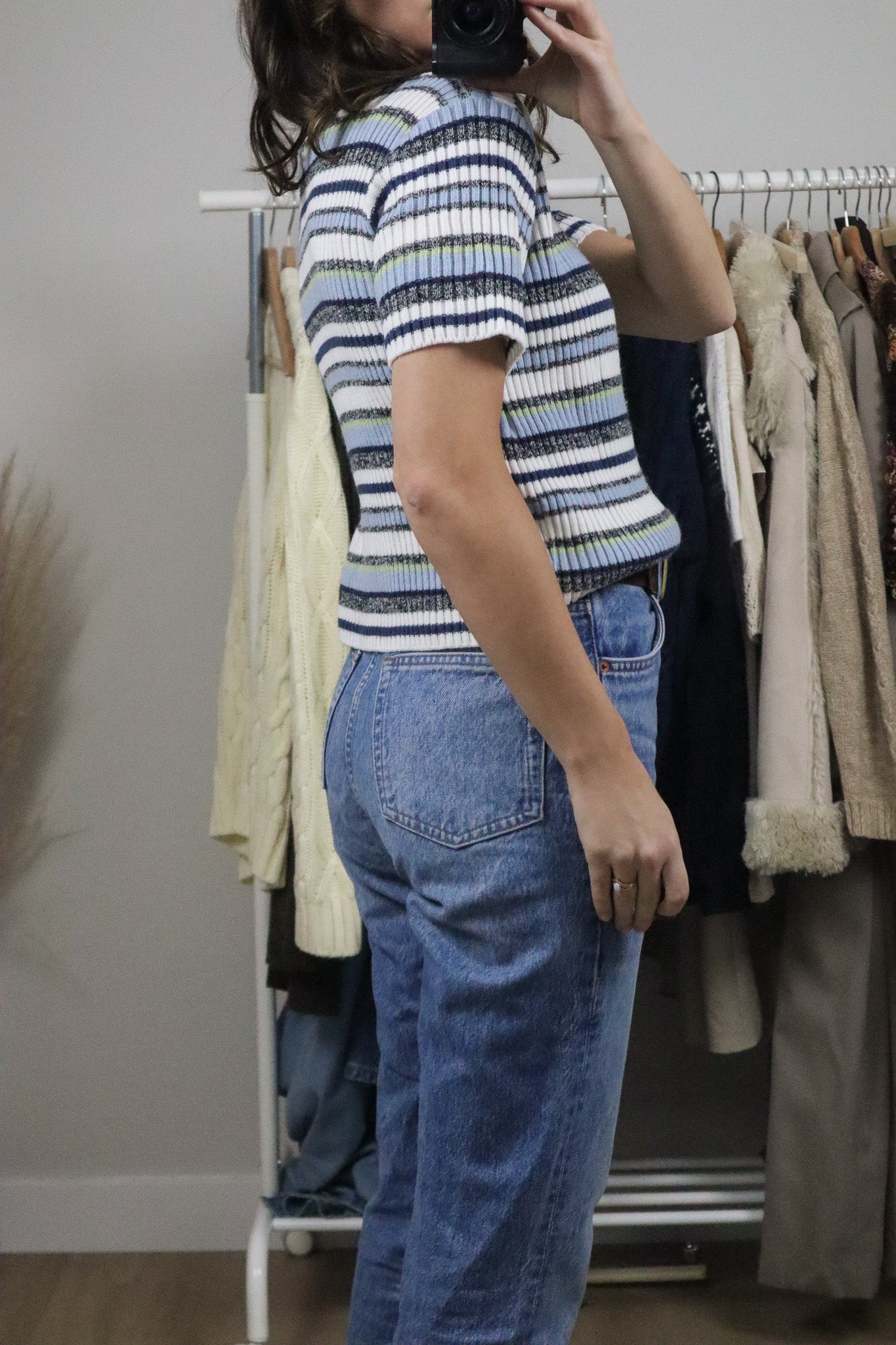Vintage x Striped Knit Short-Sleeve Knit (L)