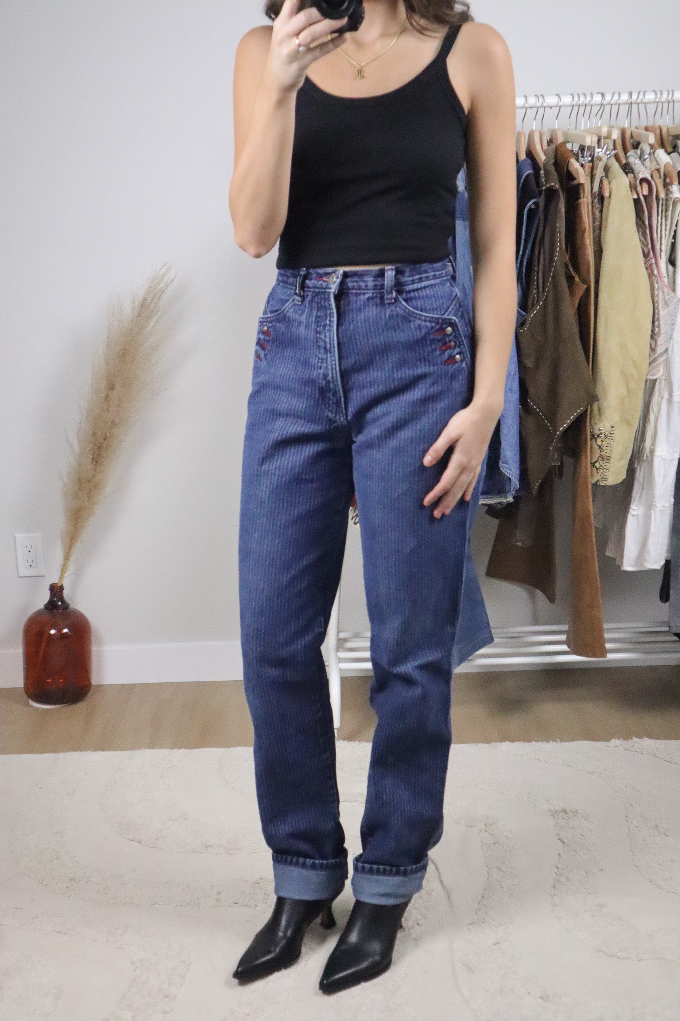Vintage x Rockies Striped Western Jeans (XS)