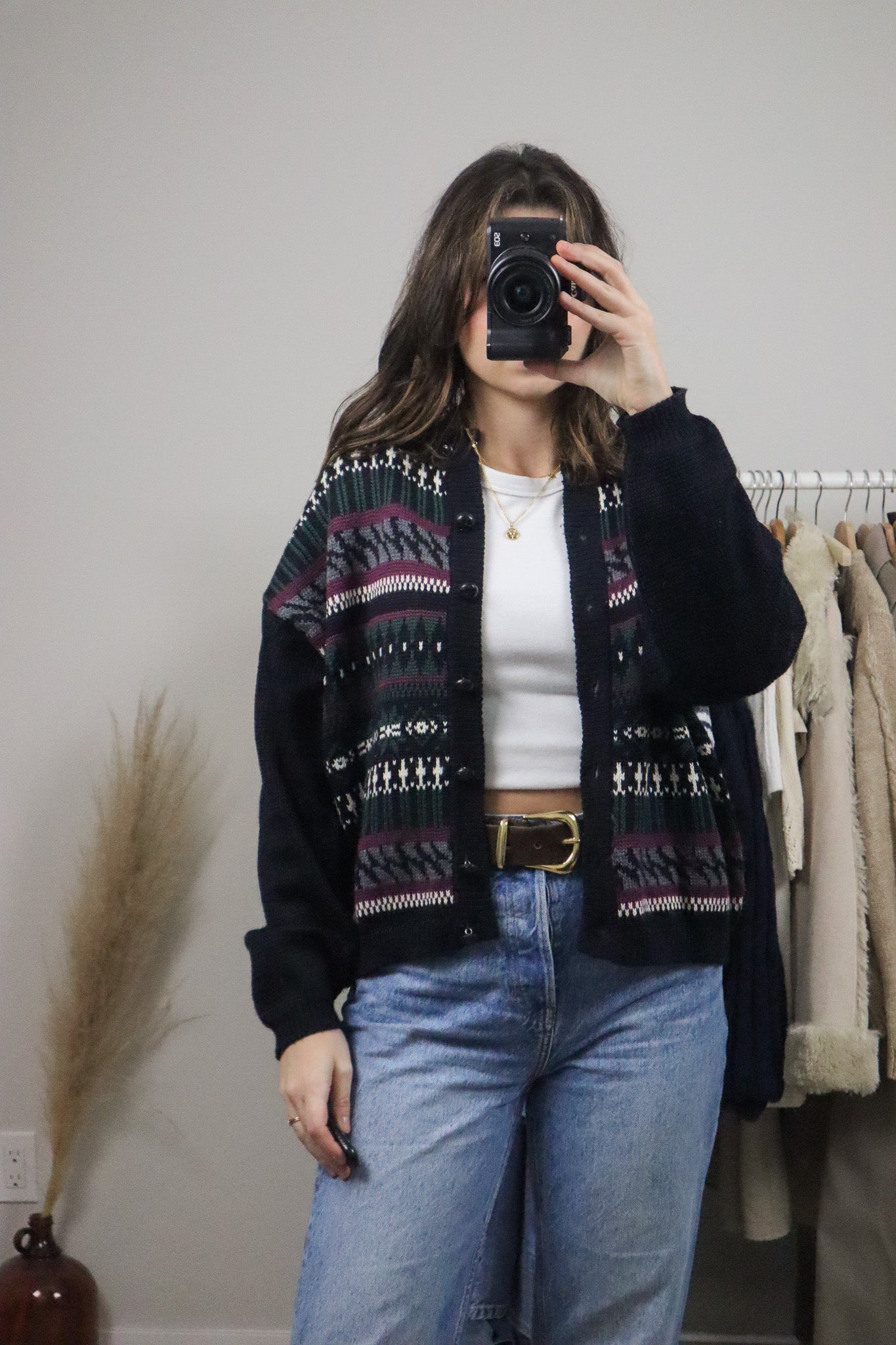Made in Korea x Vintage x Patterned Wool Blend Cardigan (M/L)