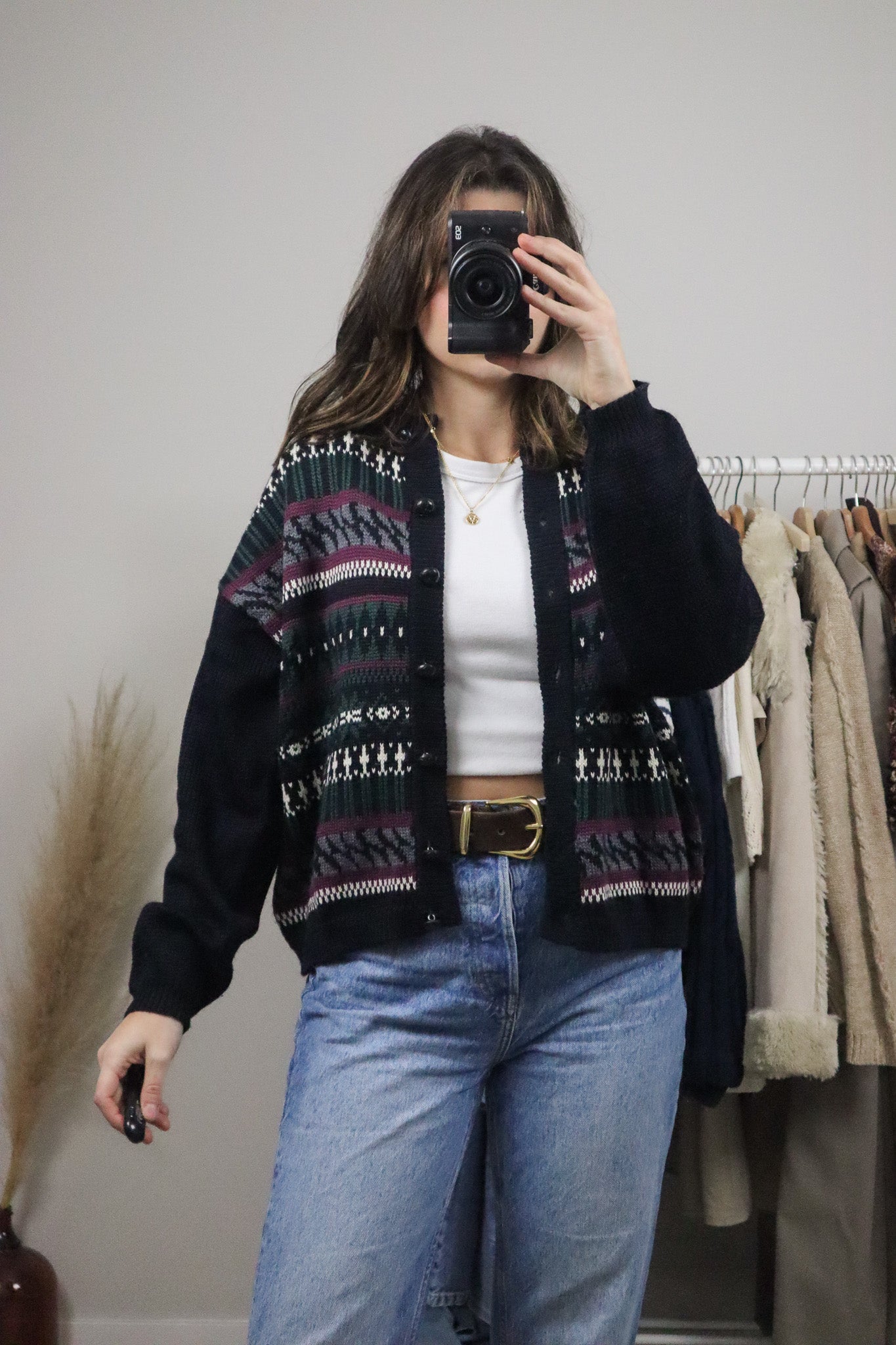 Made in Korea x Vintage x Patterned Wool Blend Cardigan (M/L)