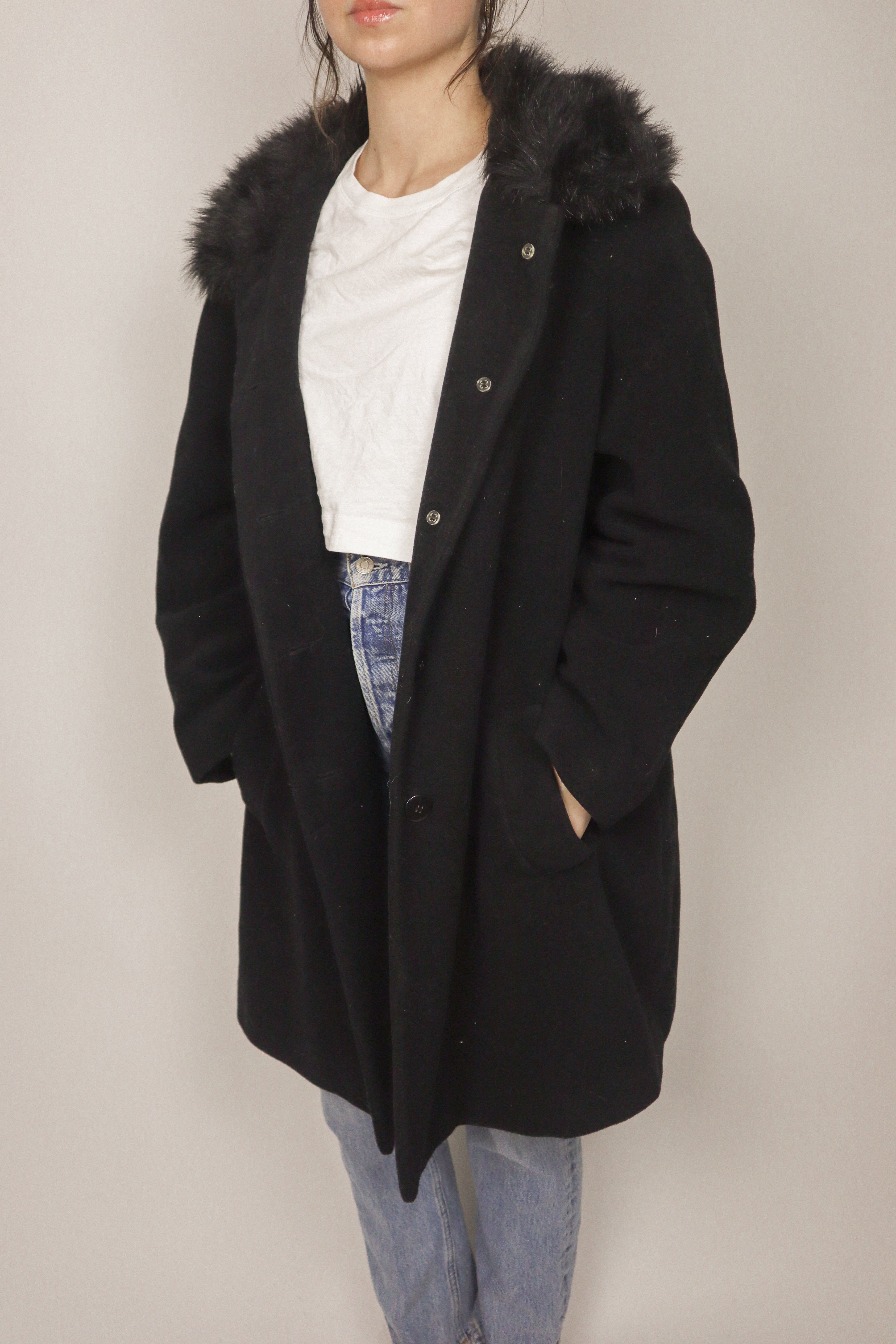Vintage x Wool Faux Fur Collar Coat (M/L)