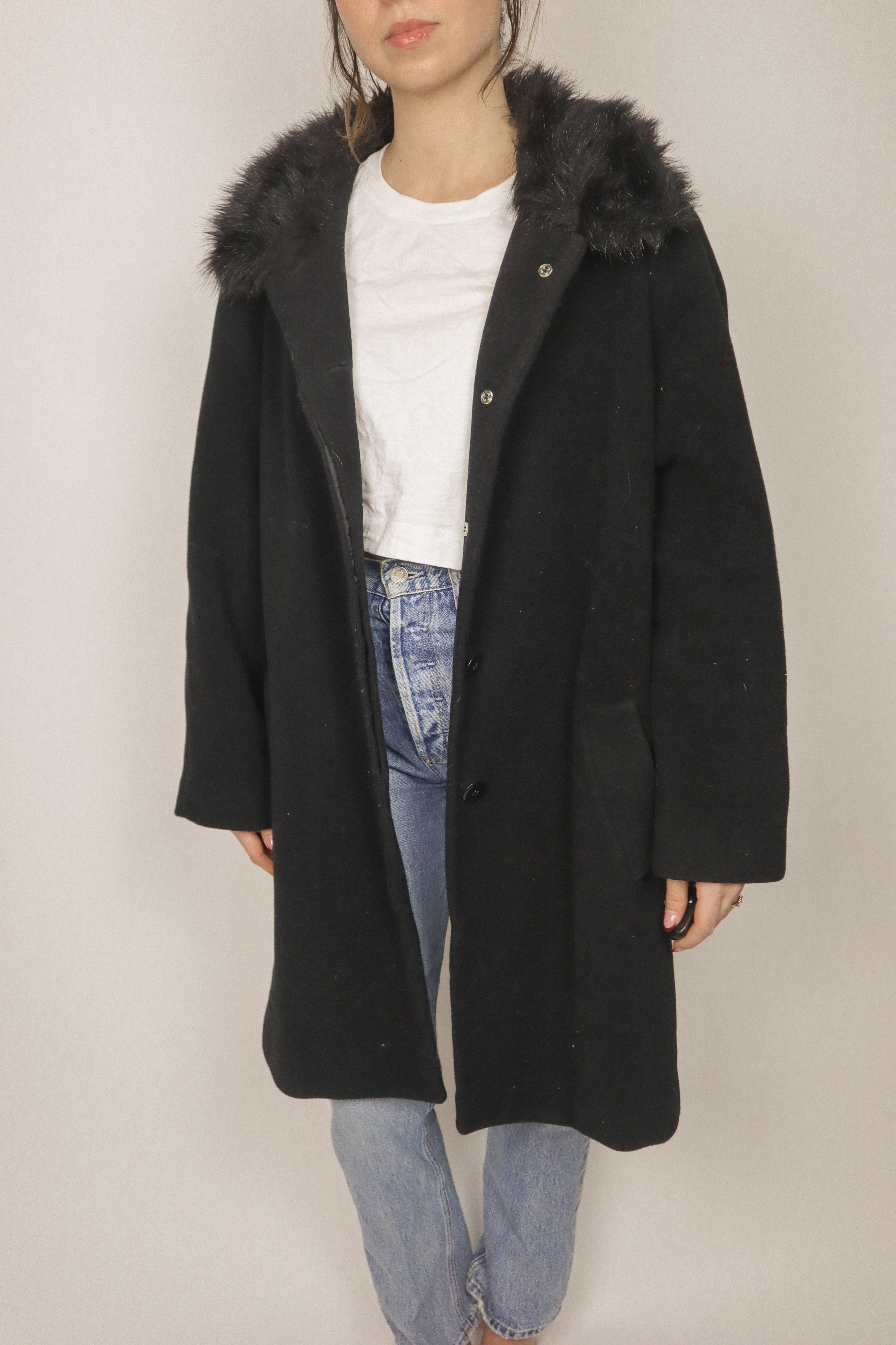 Vintage x Wool Faux Fur Collar Coat (M/L)