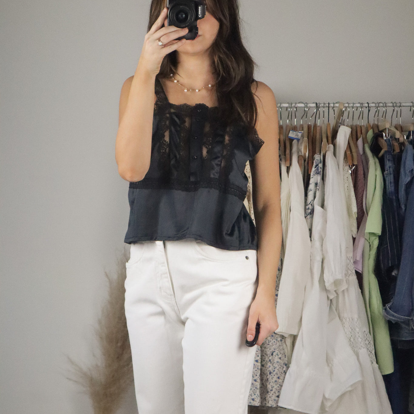 Vintage x Cropped Lace Tank Top (M)