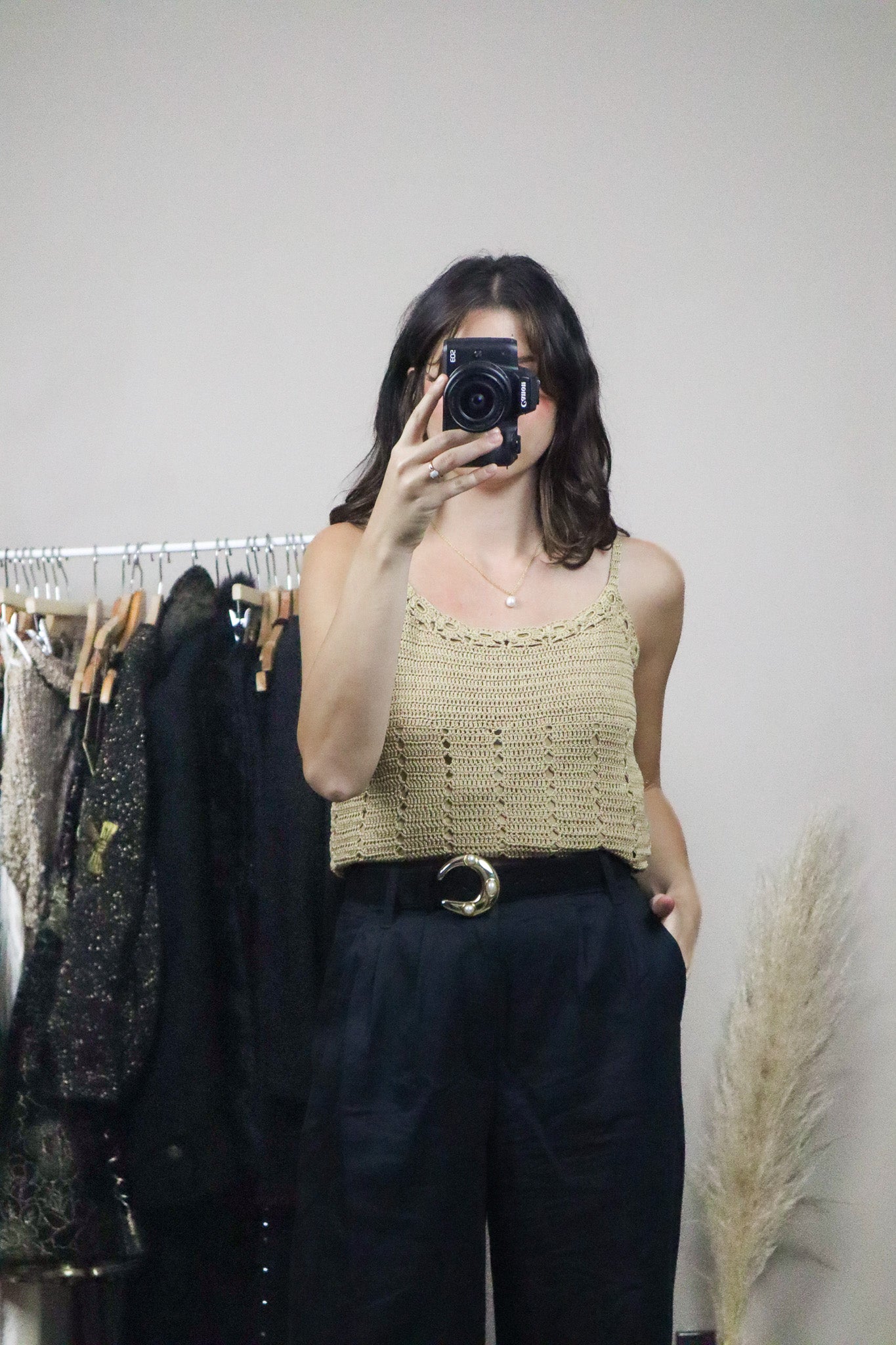Modern x Silk Blend Shimmer Crochet Top (M)