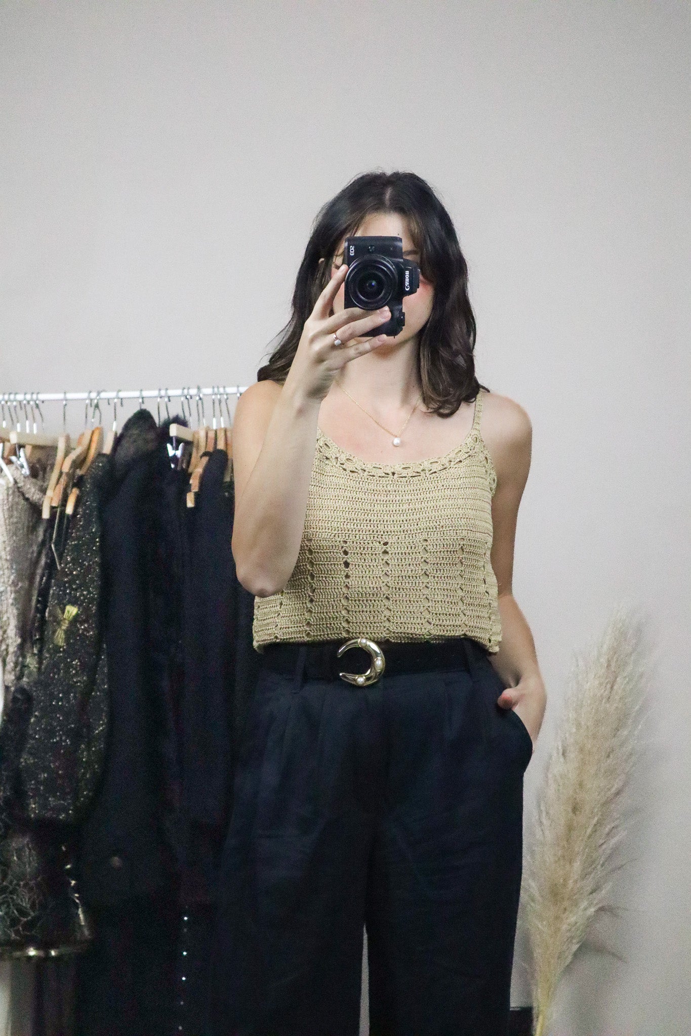 Modern x Silk Blend Shimmer Crochet Top (M)