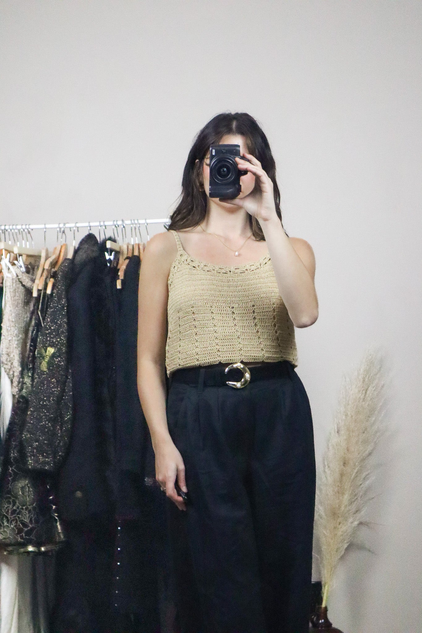 Modern x Silk Blend Shimmer Crochet Top (M)