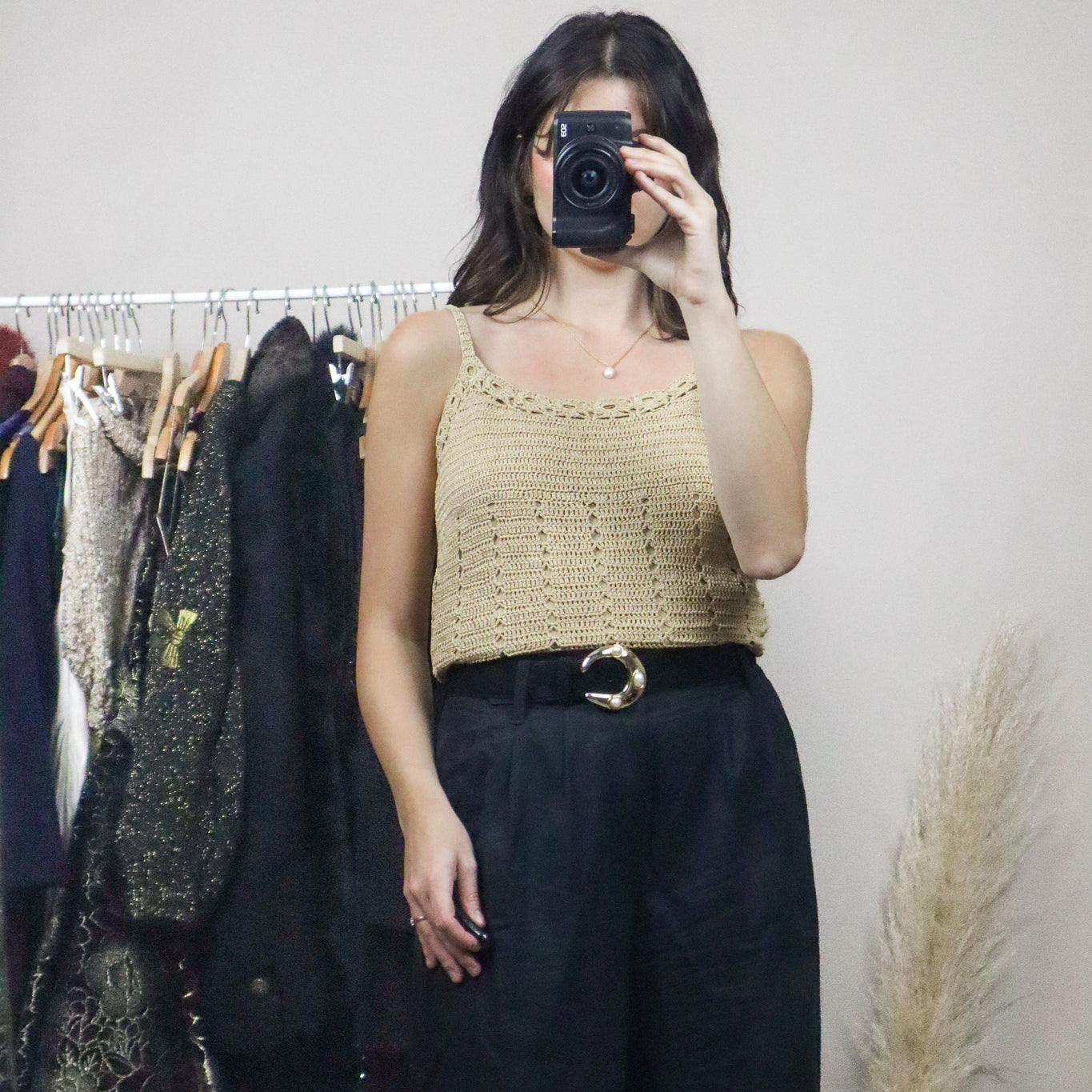 Modern x Silk Blend Shimmer Crochet Top (M)