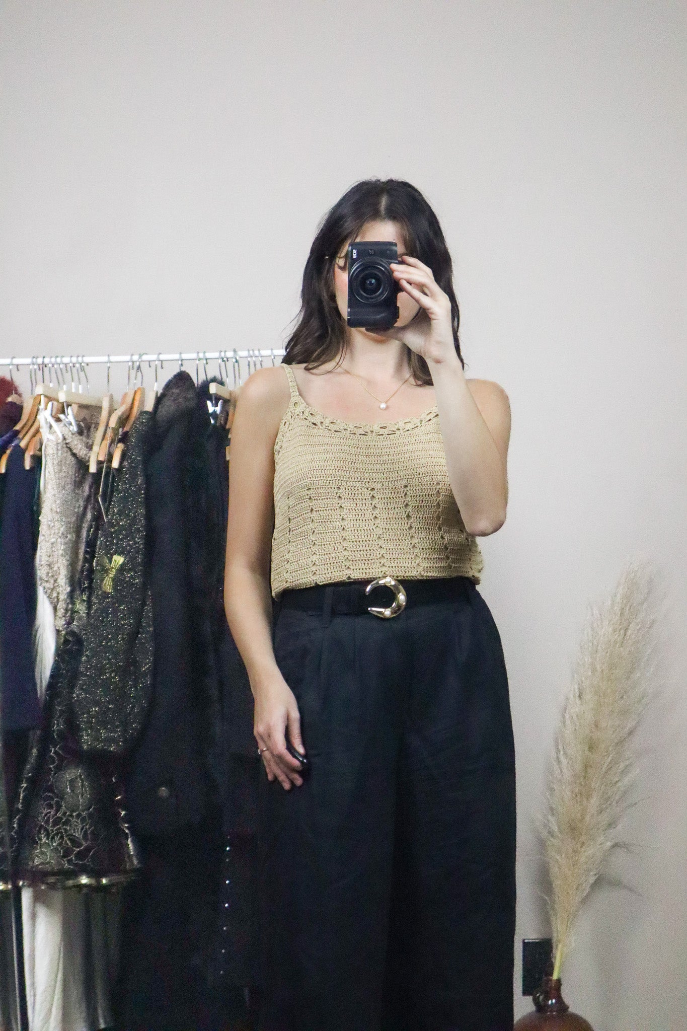Modern x Silk Blend Shimmer Crochet Top (M)