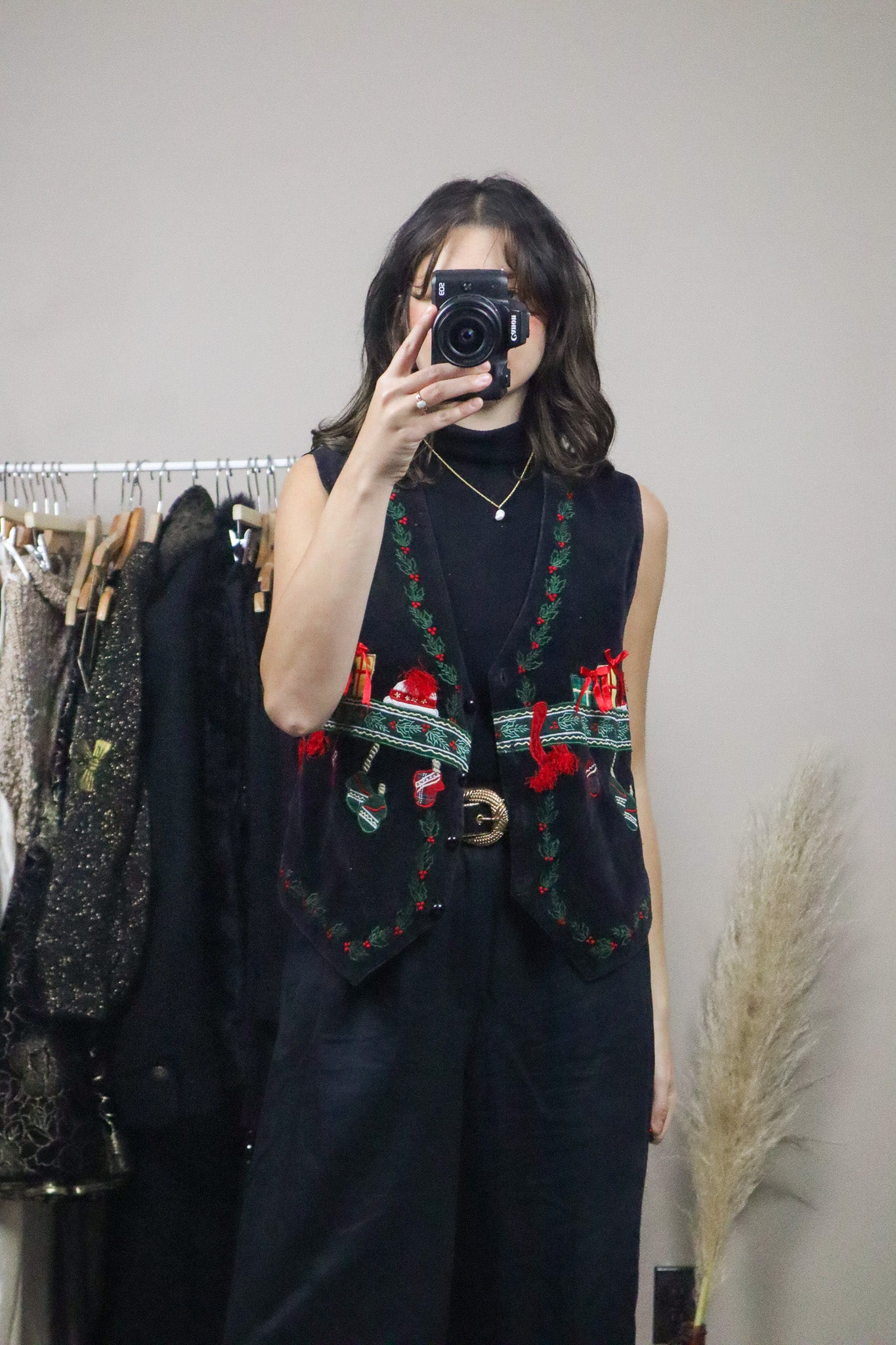 Vintage x Velvet Christmas Pattered Vest (M)