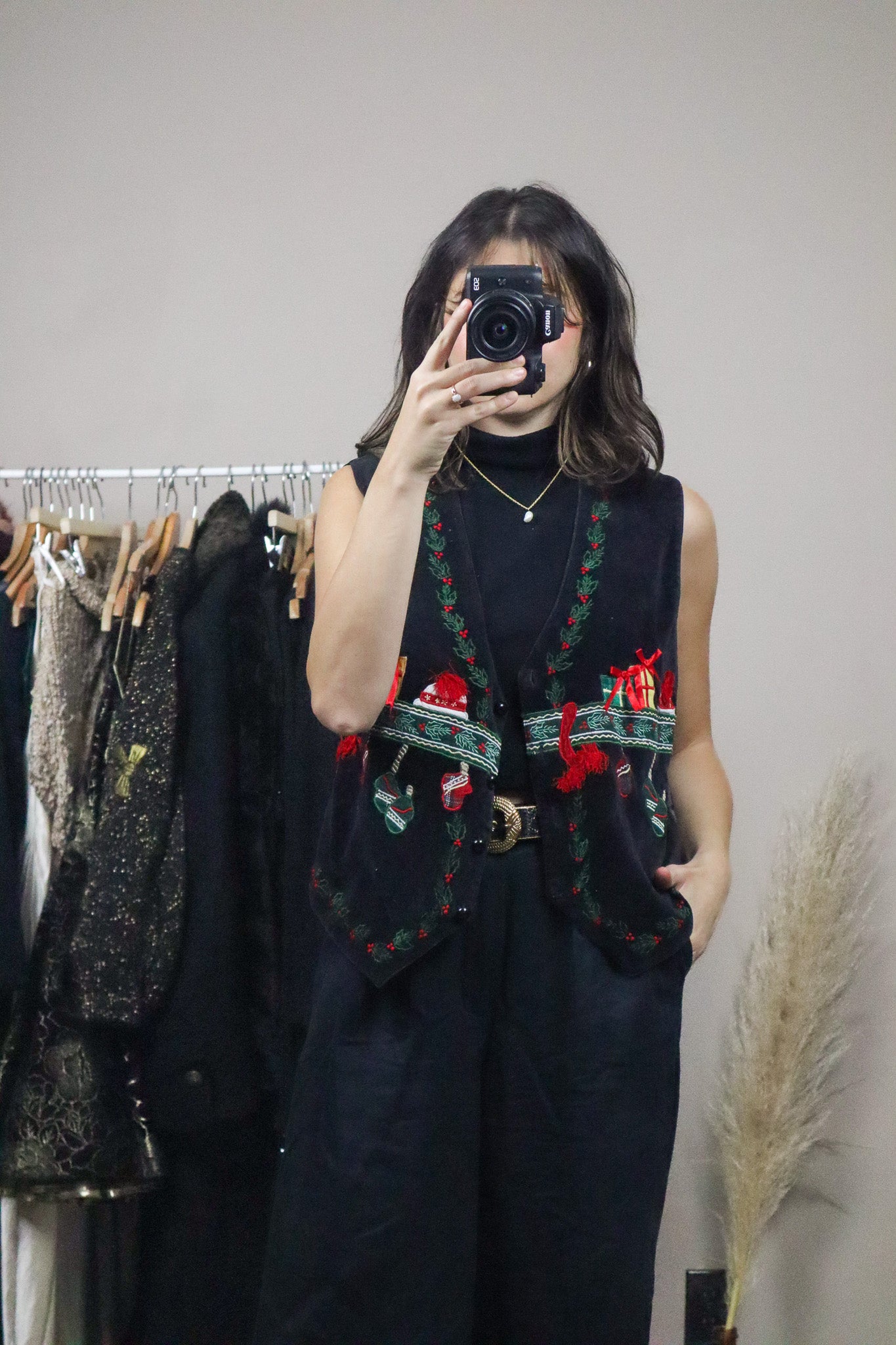 Vintage x Velvet Christmas Pattered Vest (M)