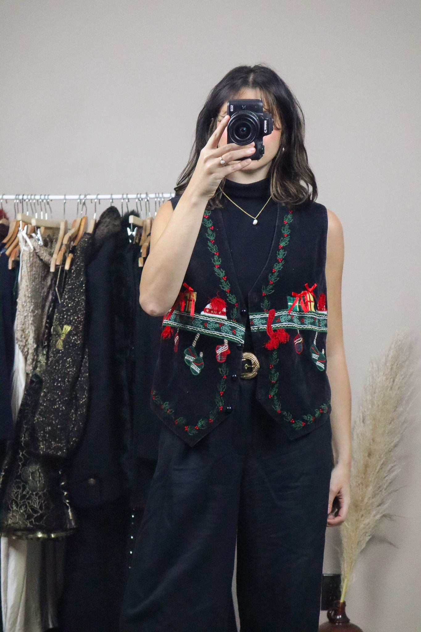 Vintage x Velvet Christmas Pattered Vest (M)