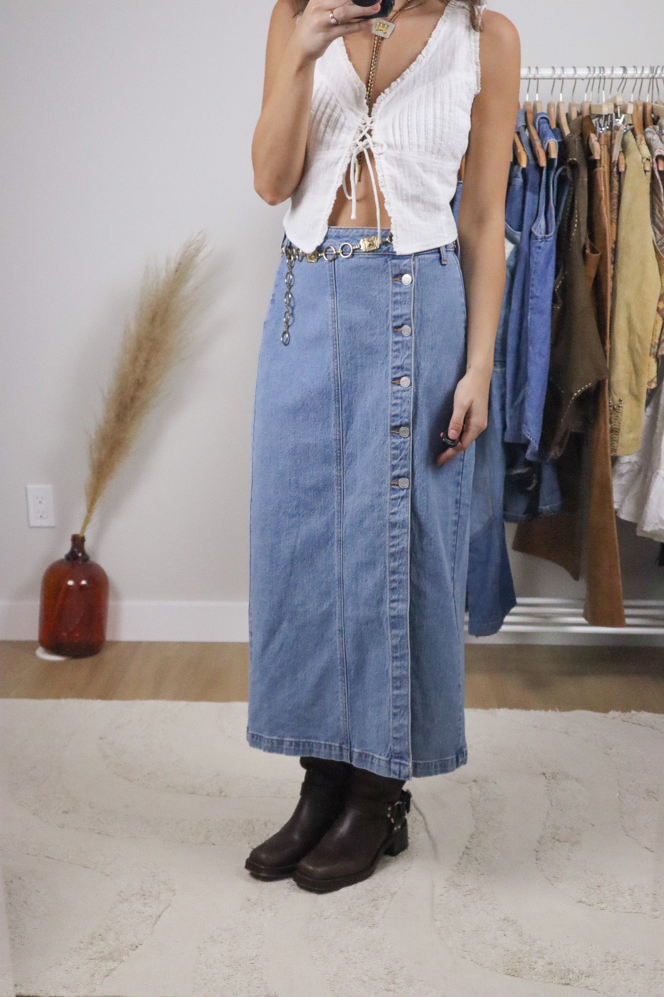 Modern x Denim Button Maxi Skirt (M)