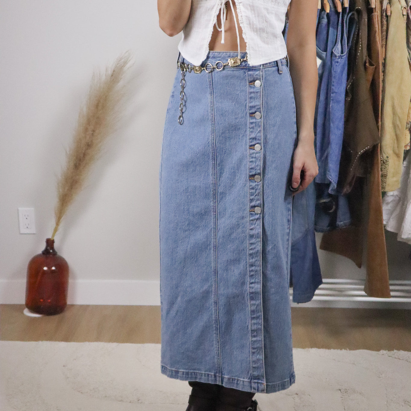 Modern x Denim Button Maxi Skirt (M)