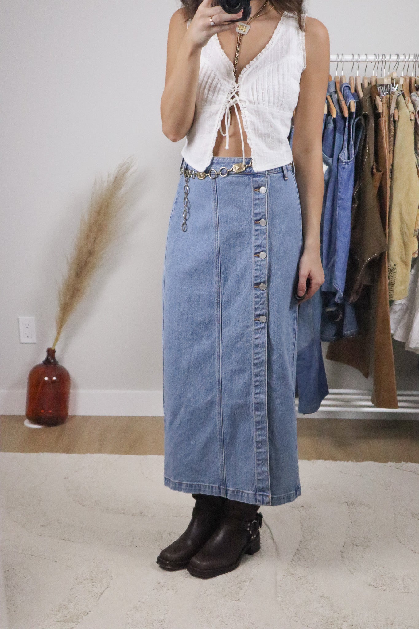 Modern x Denim Button Maxi Skirt (M)