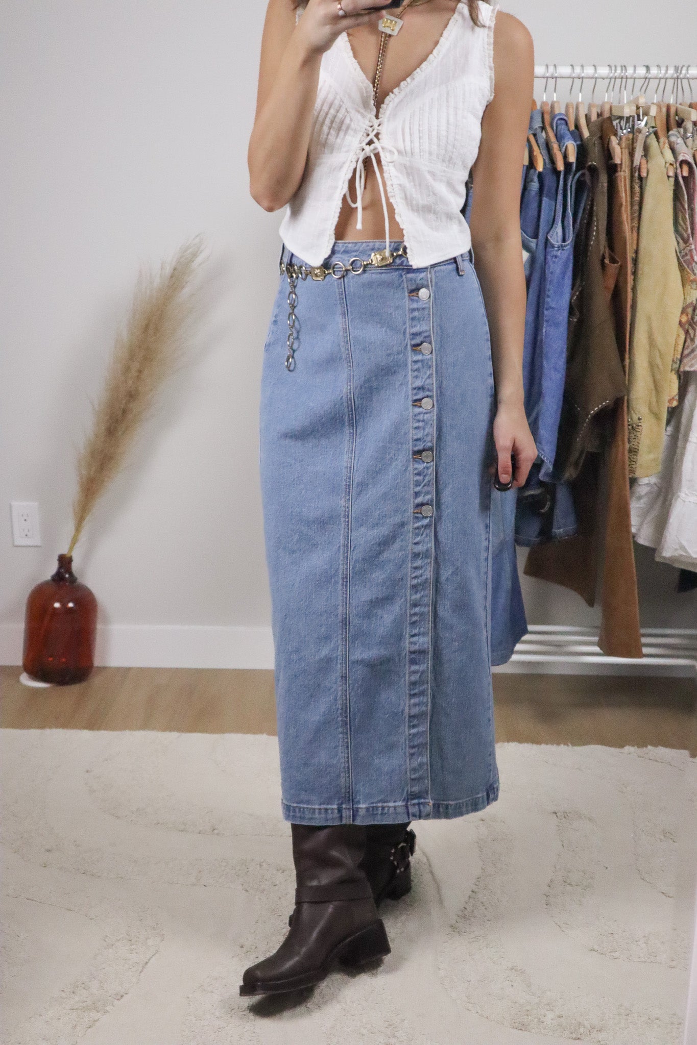 Modern x Denim Button Maxi Skirt (M)
