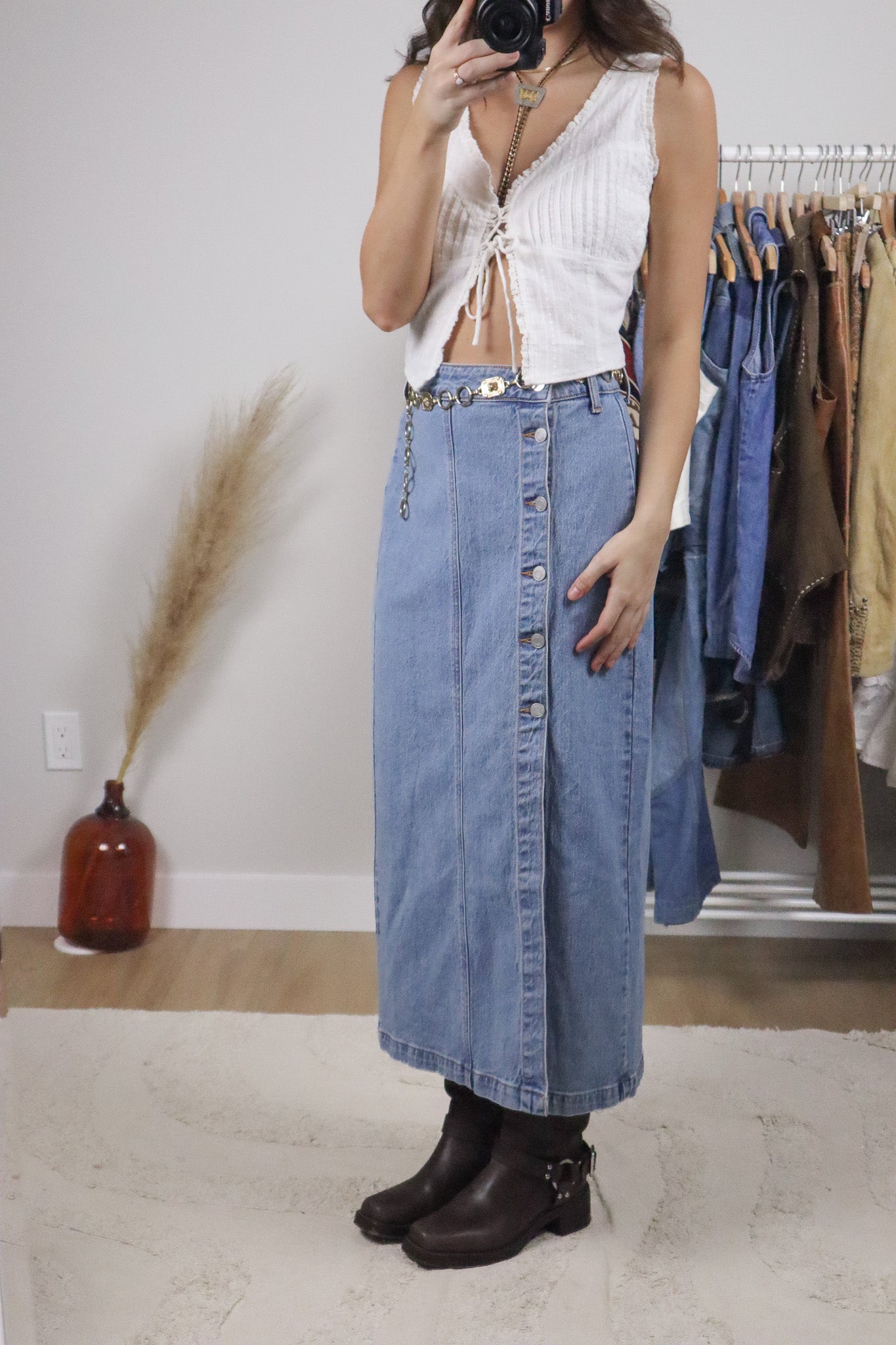Modern x Denim Button Maxi Skirt (M)