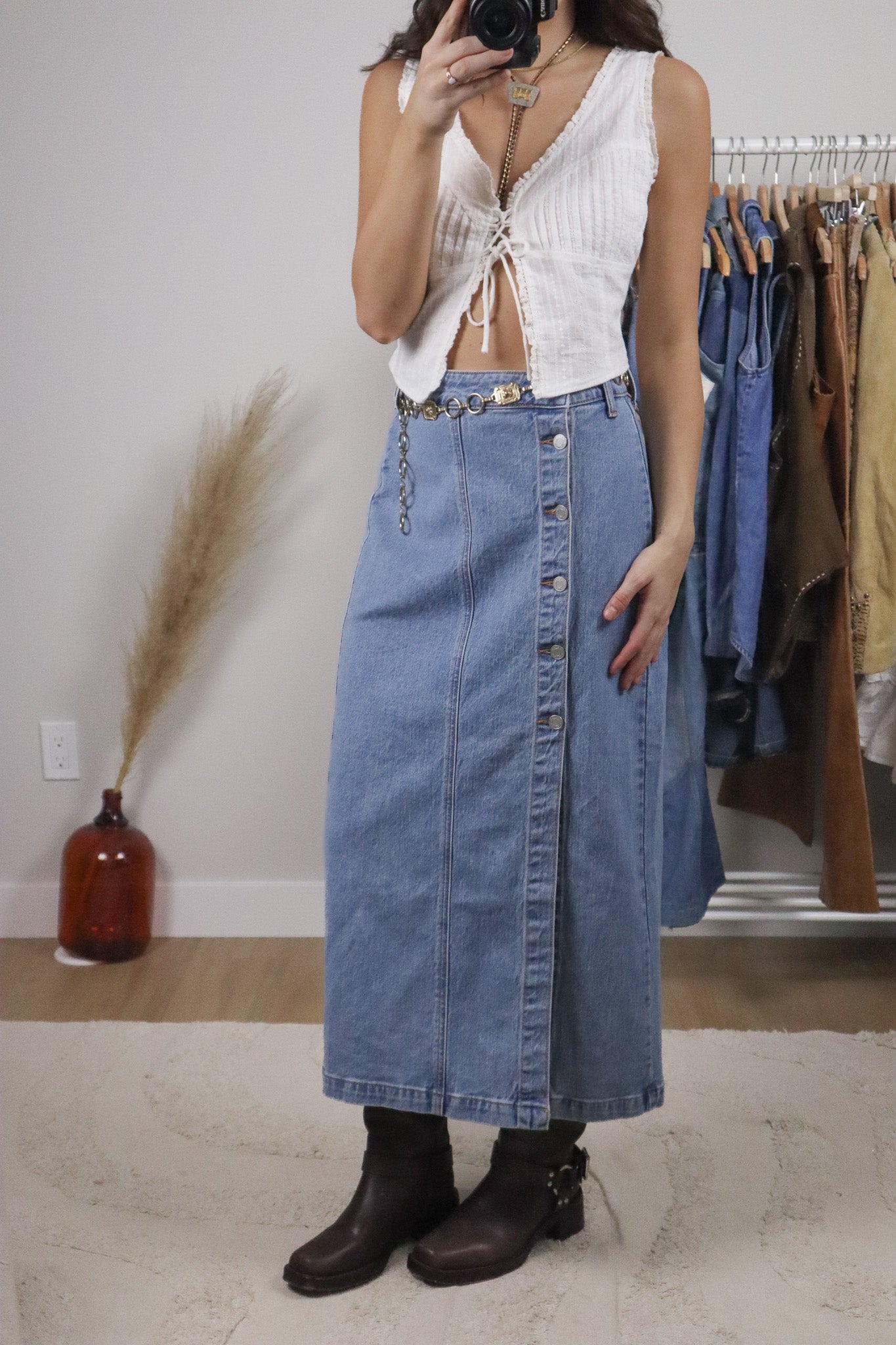 Modern x Denim Button Maxi Skirt (M)