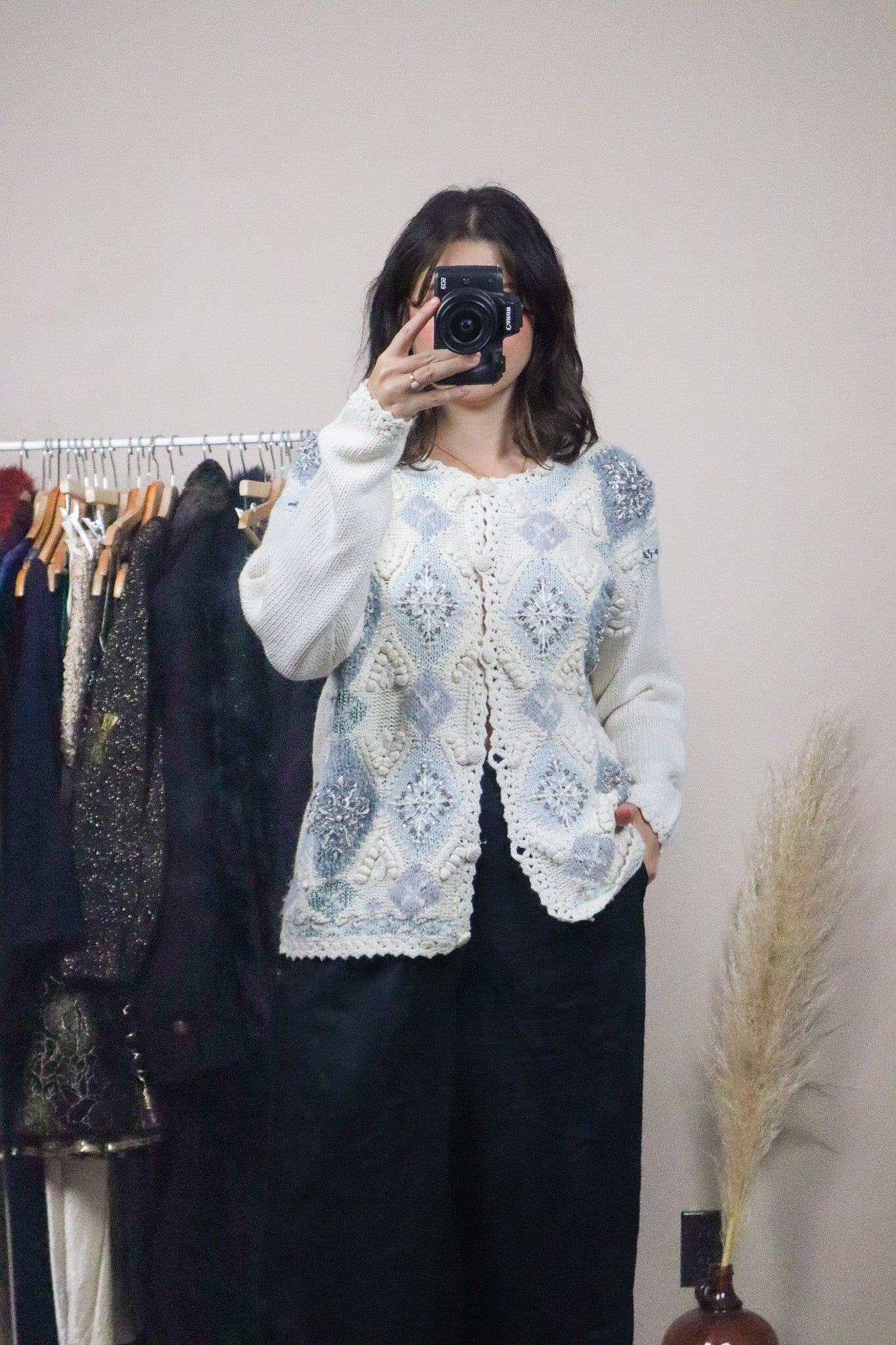 Vintage x Deadstock x Crochet Beaded Snowflake Cardigan (S/M)