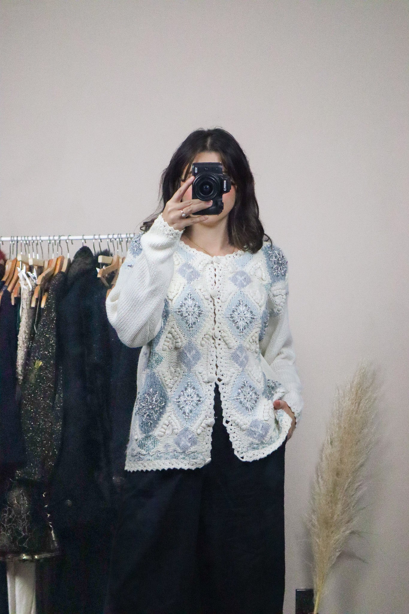 Vintage x Deadstock x Crochet Beaded Snowflake Cardigan (S/M)