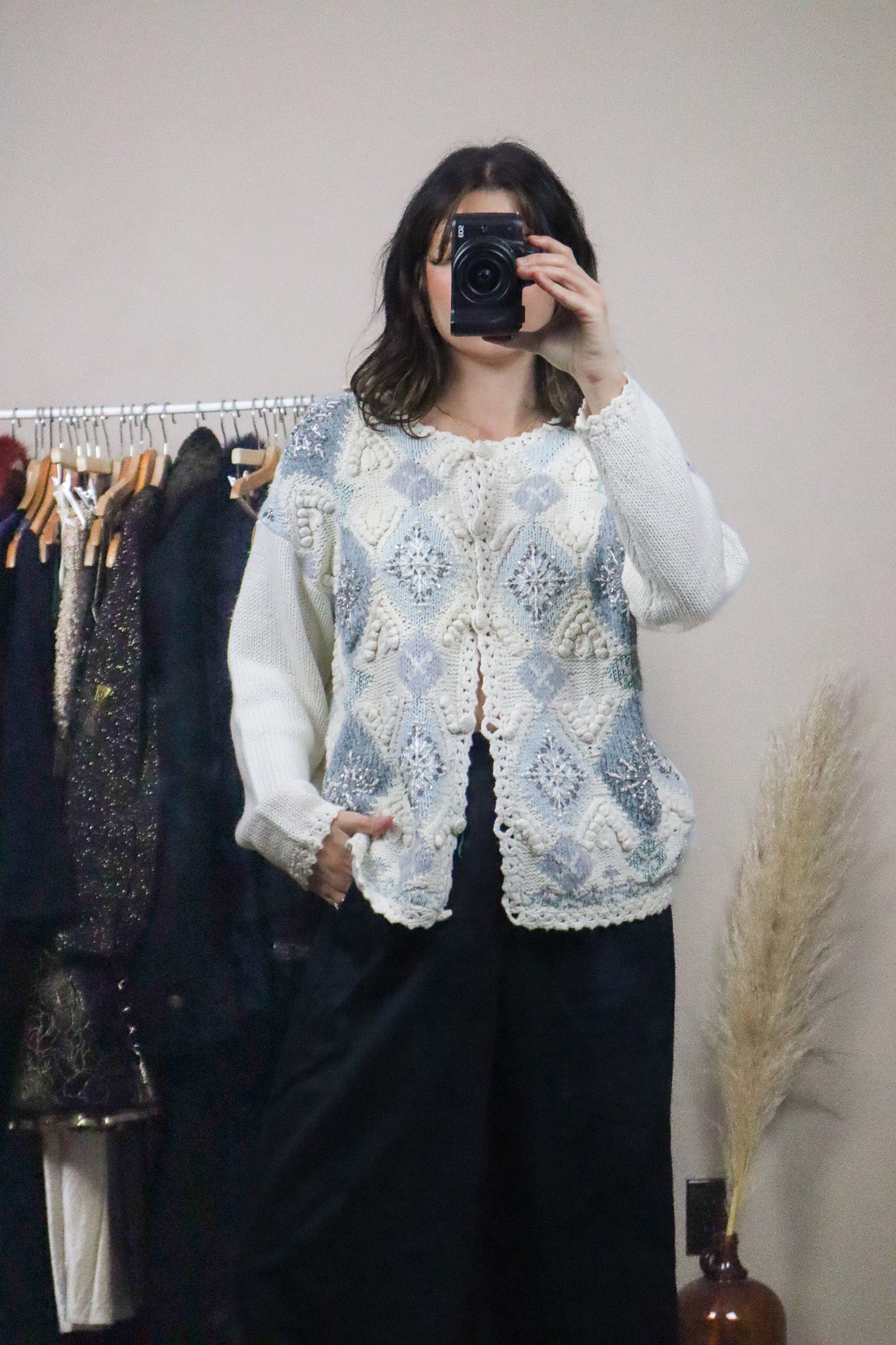 Vintage x Deadstock x Crochet Beaded Snowflake Cardigan (S/M)