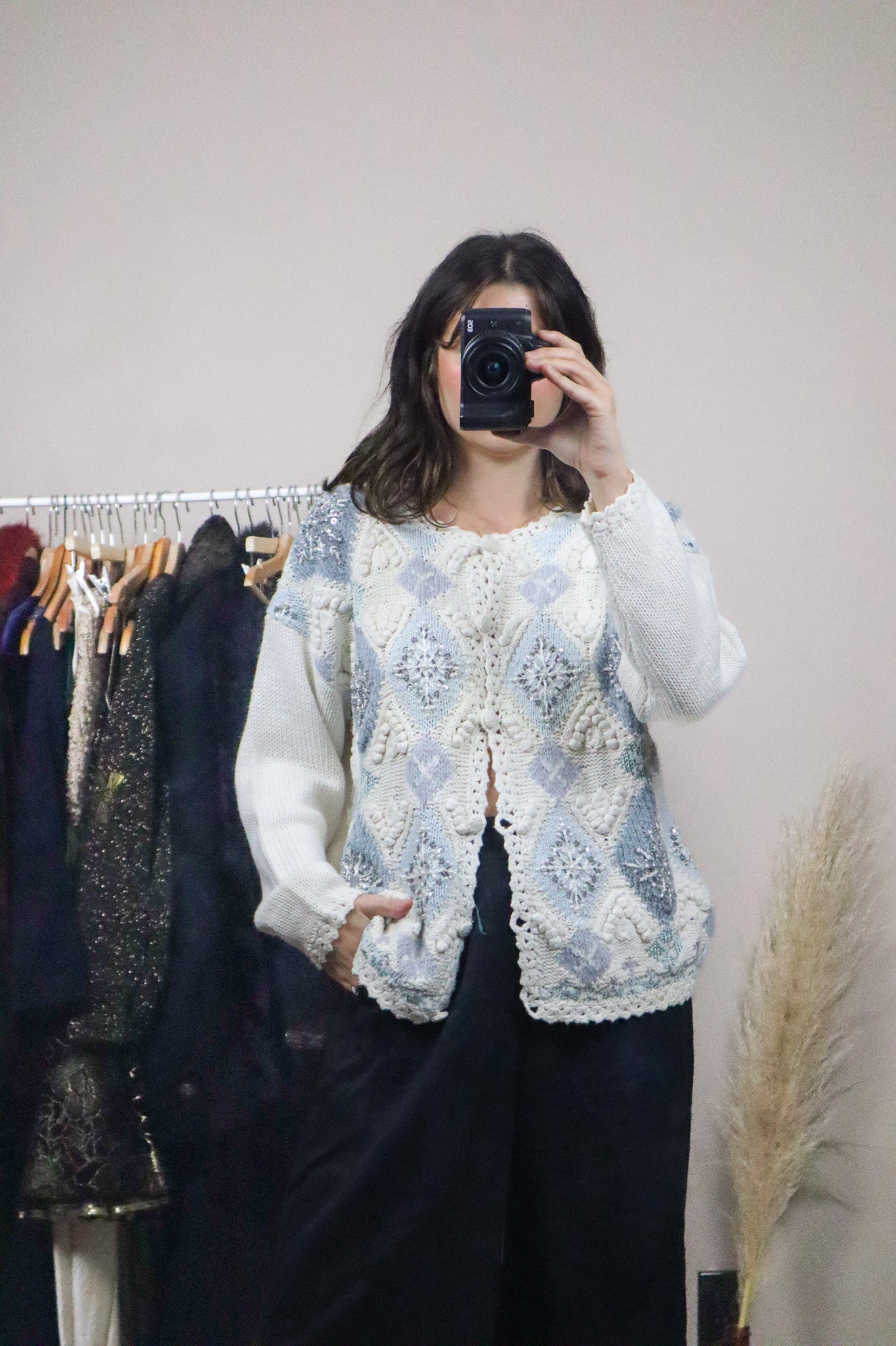 Vintage x Deadstock x Crochet Beaded Snowflake Cardigan (S/M)