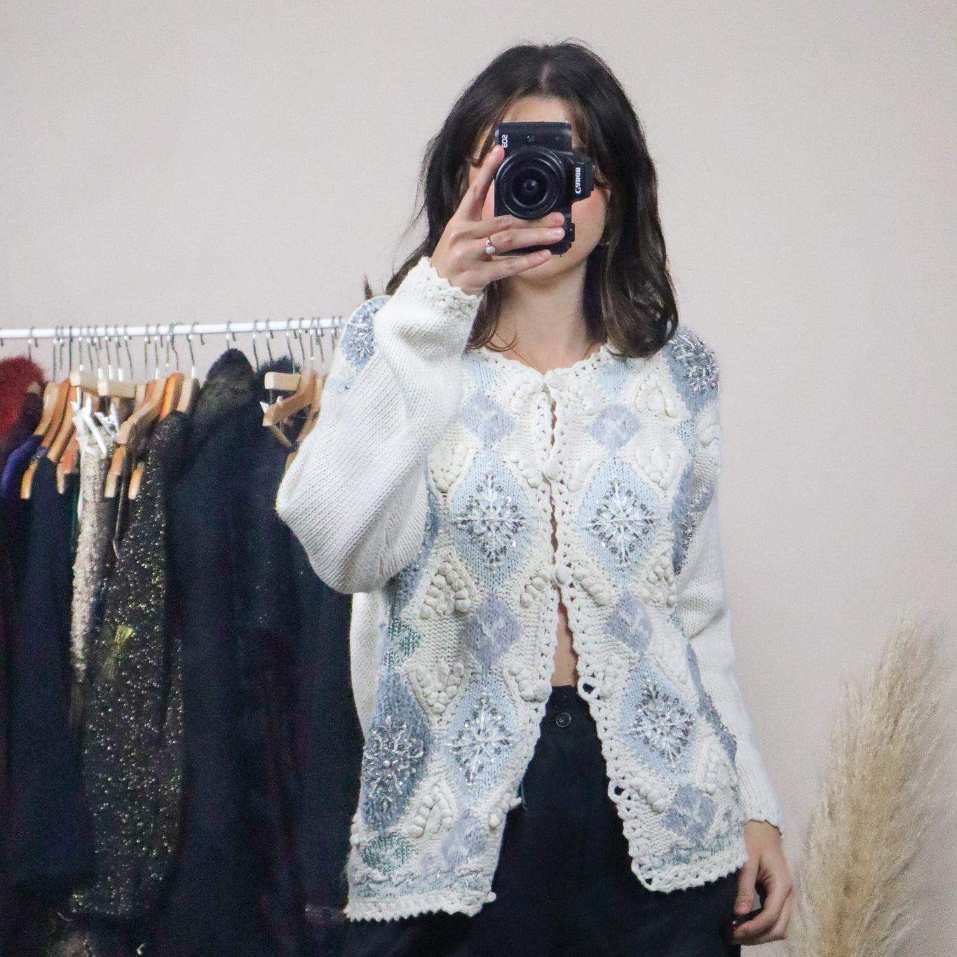 Vintage x Deadstock x Crochet Beaded Snowflake Cardigan (S/M)