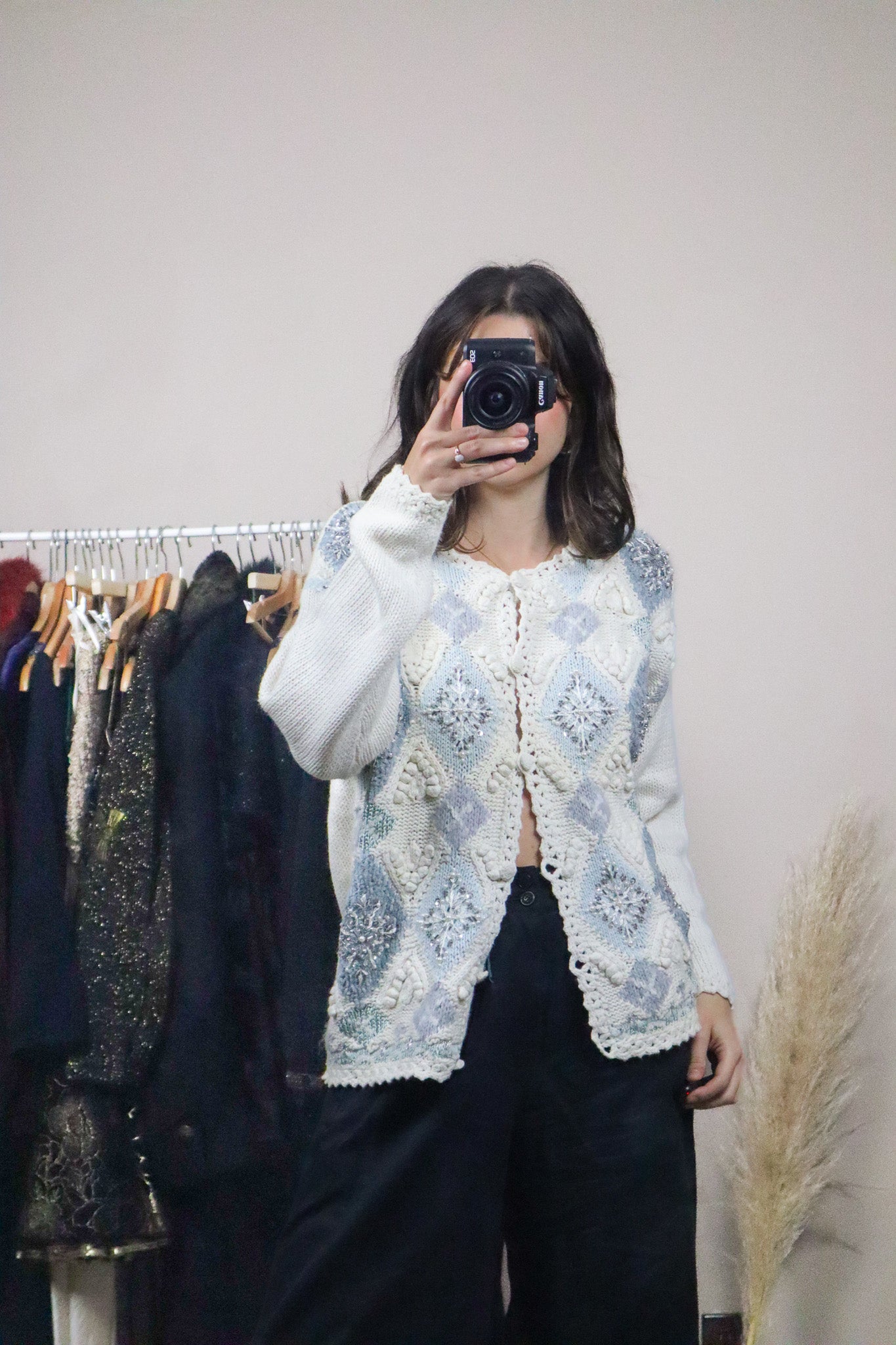 Vintage x Deadstock x Crochet Beaded Snowflake Cardigan (S/M)