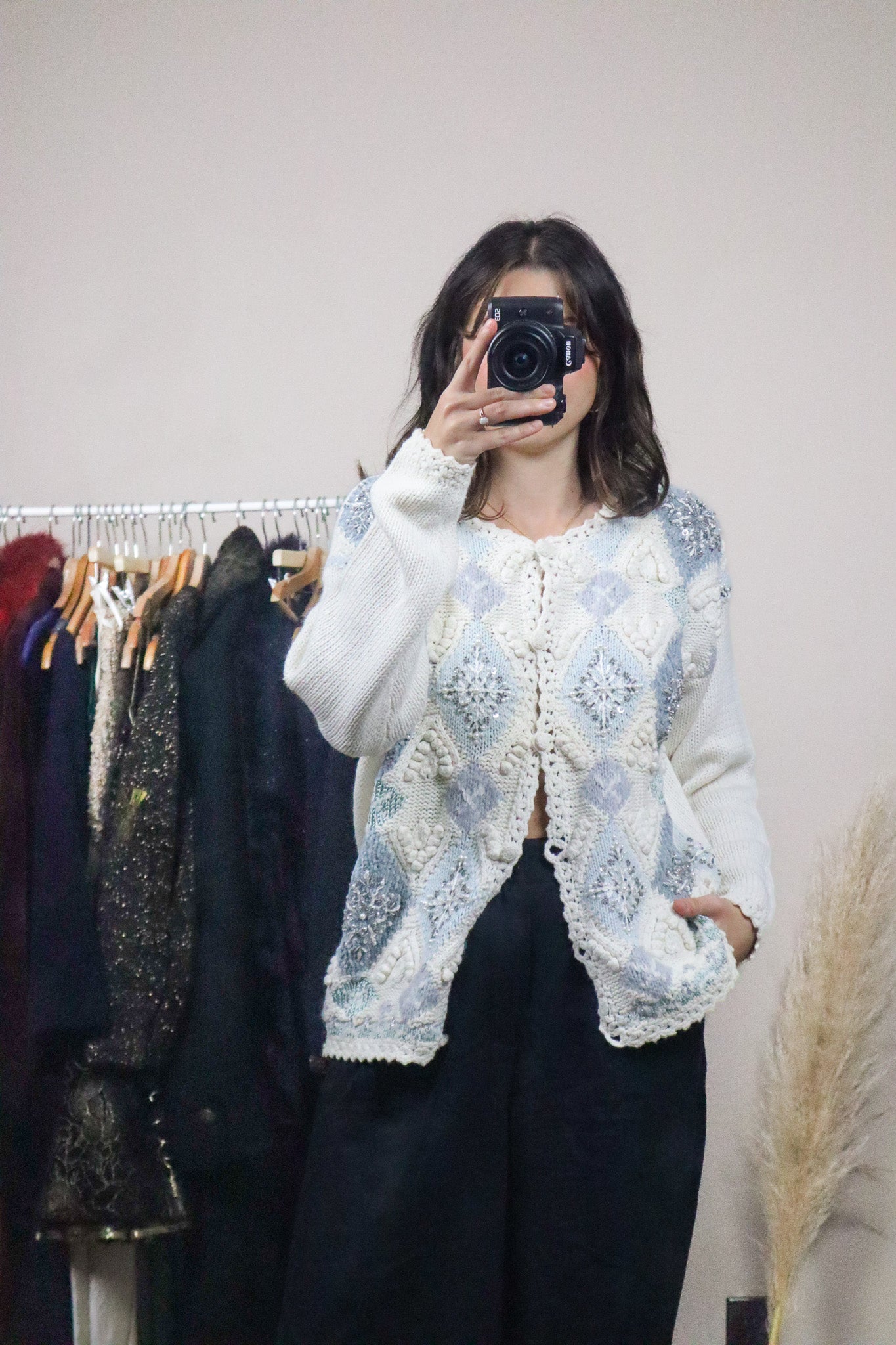 Vintage x Deadstock x Crochet Beaded Snowflake Cardigan (S/M)