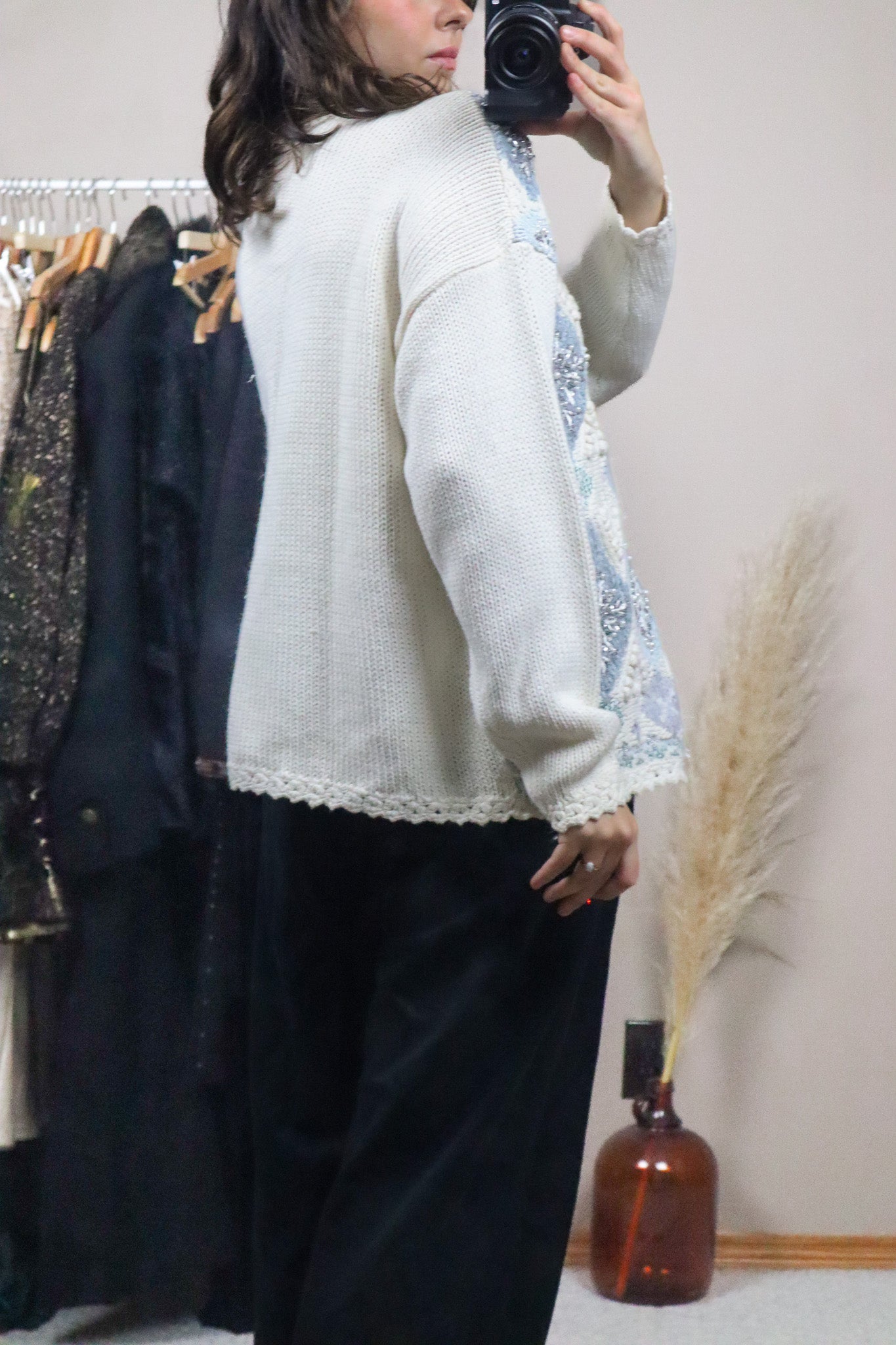 Vintage x Deadstock x Crochet Beaded Snowflake Cardigan (S/M)