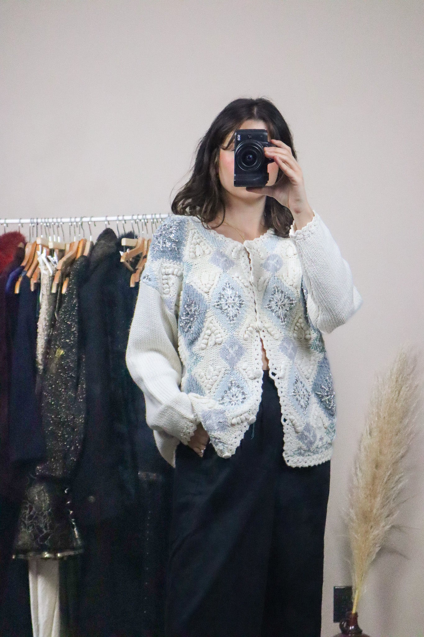 Vintage x Deadstock x Crochet Beaded Snowflake Cardigan (S/M)