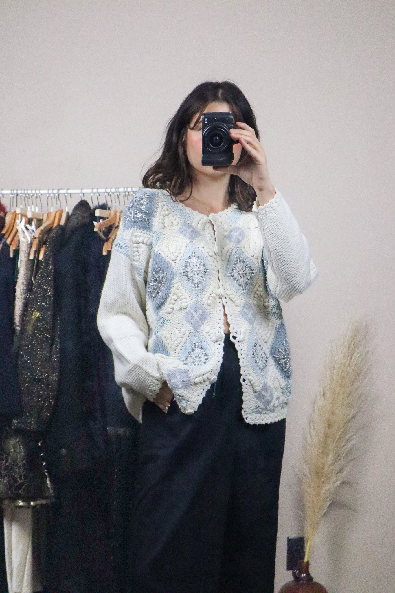 Vintage x Deadstock x Crochet Beaded Snowflake Cardigan (S/M)