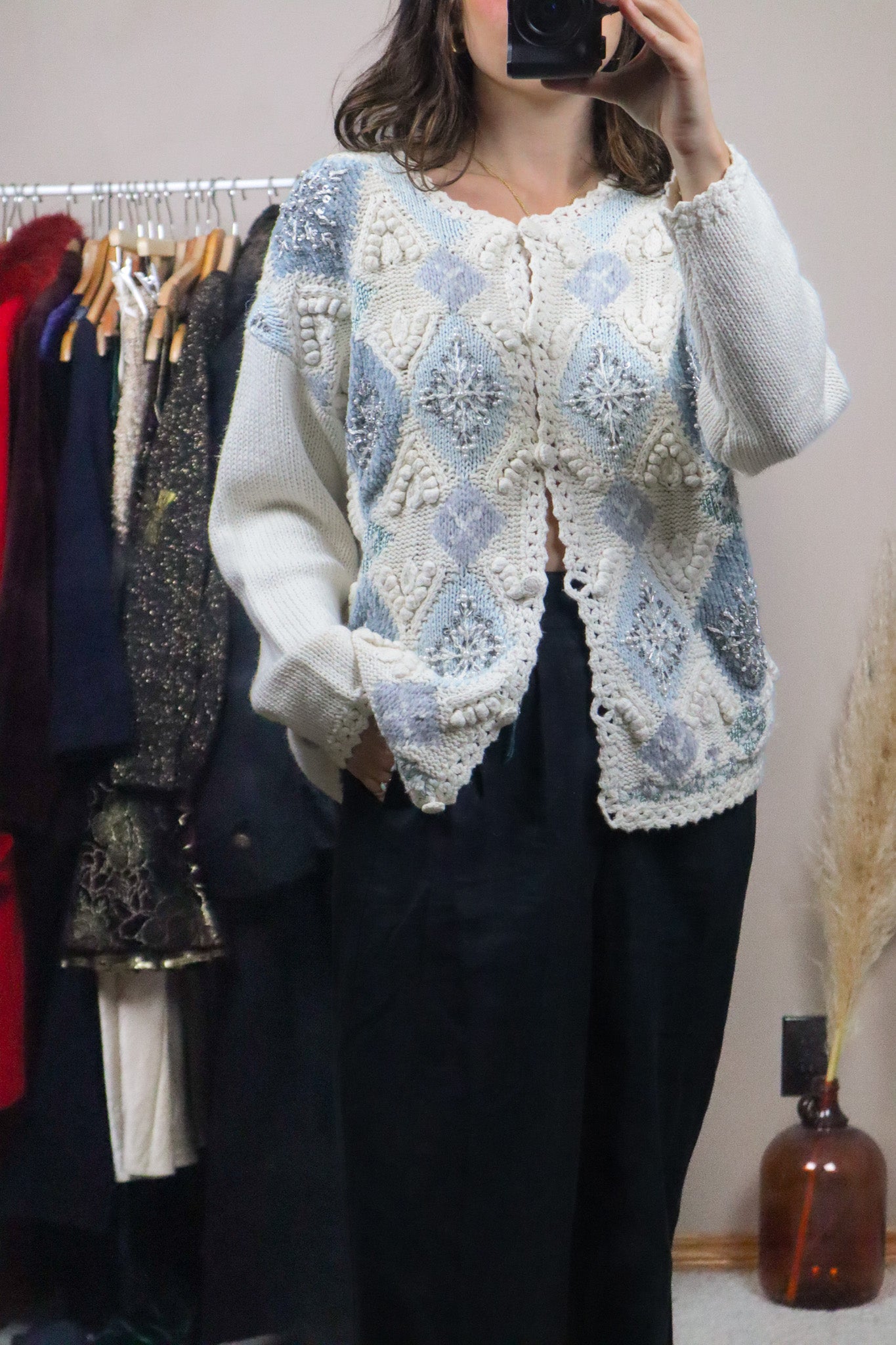 Vintage x Deadstock x Crochet Beaded Snowflake Cardigan (S/M)