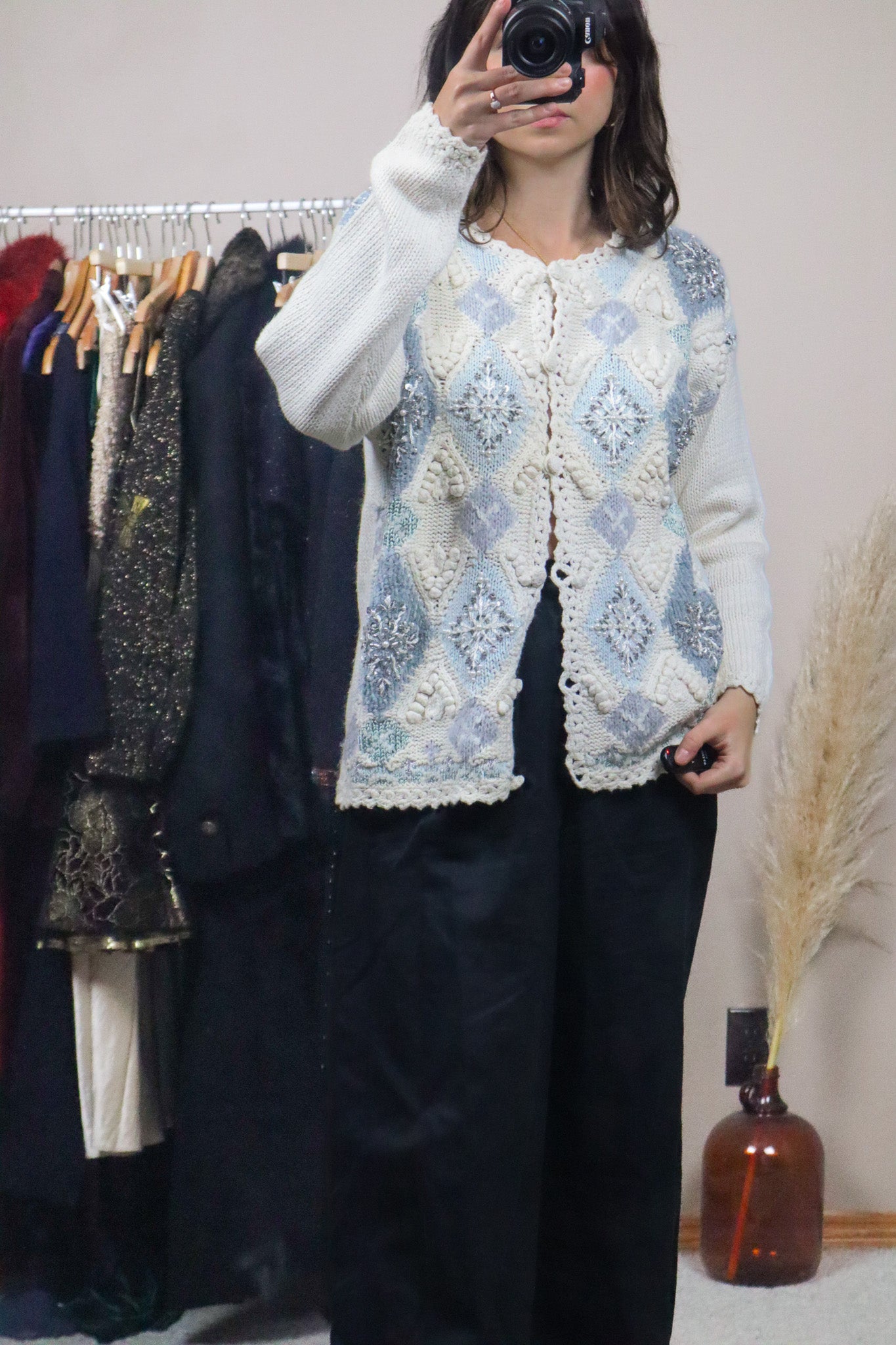 Vintage x Deadstock x Crochet Beaded Snowflake Cardigan (S/M)