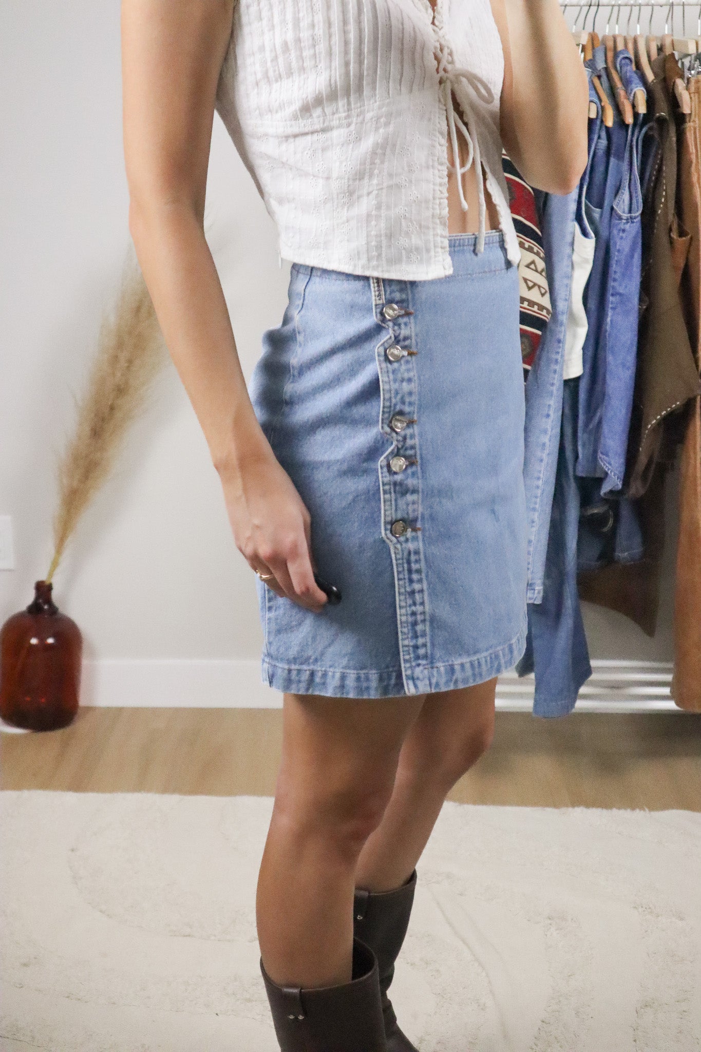 Vintage x Denim Button Mini Skirt (S)