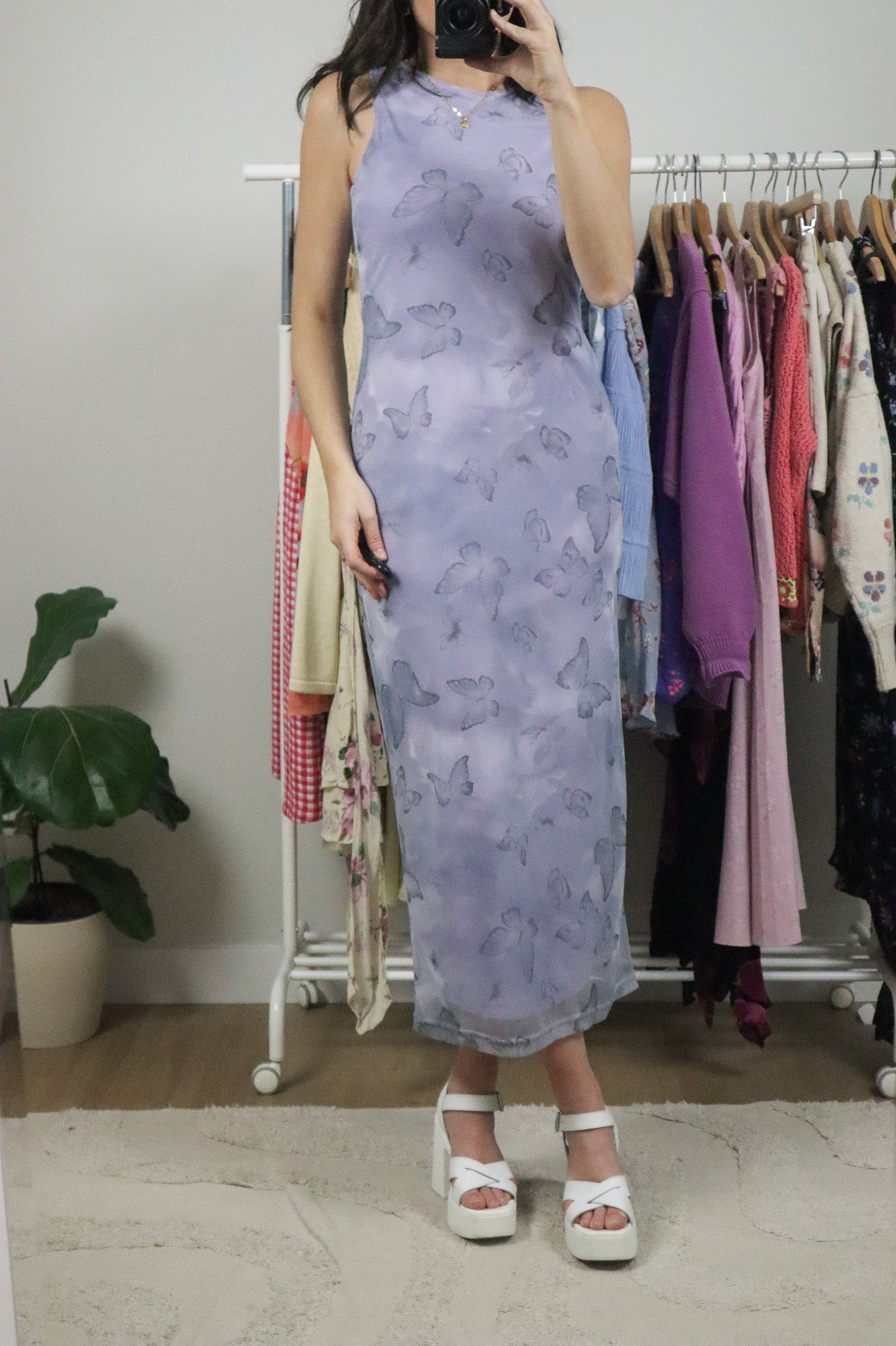 Made in USA x Vintage x Butterfly Mesh Maxi Dress (S)