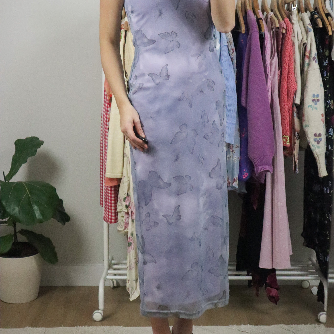 Made in USA x Vintage x Butterfly Mesh Maxi Dress (S)