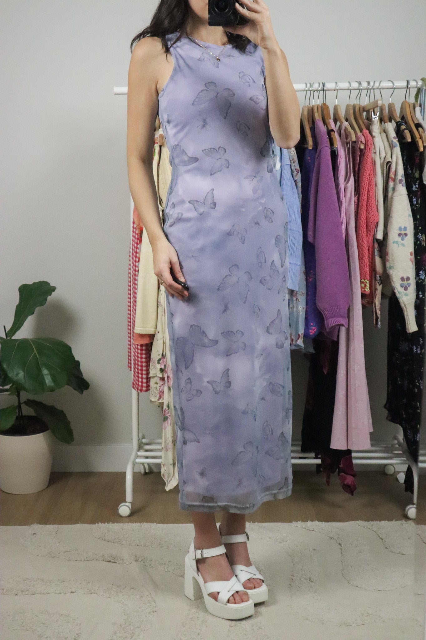 Made in USA x Vintage x Butterfly Mesh Maxi Dress (S)