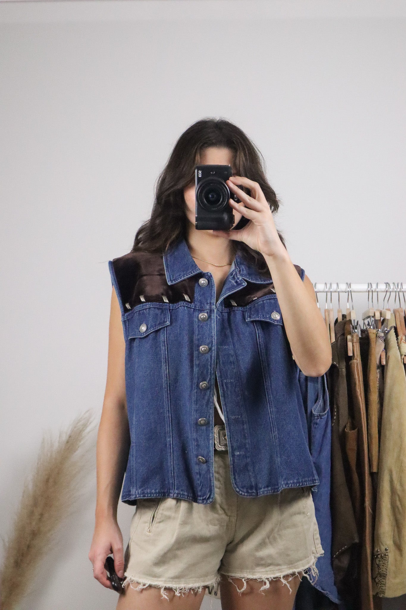 Made in USA x Vintage x Denim/Velvet Vest (L/XL)
